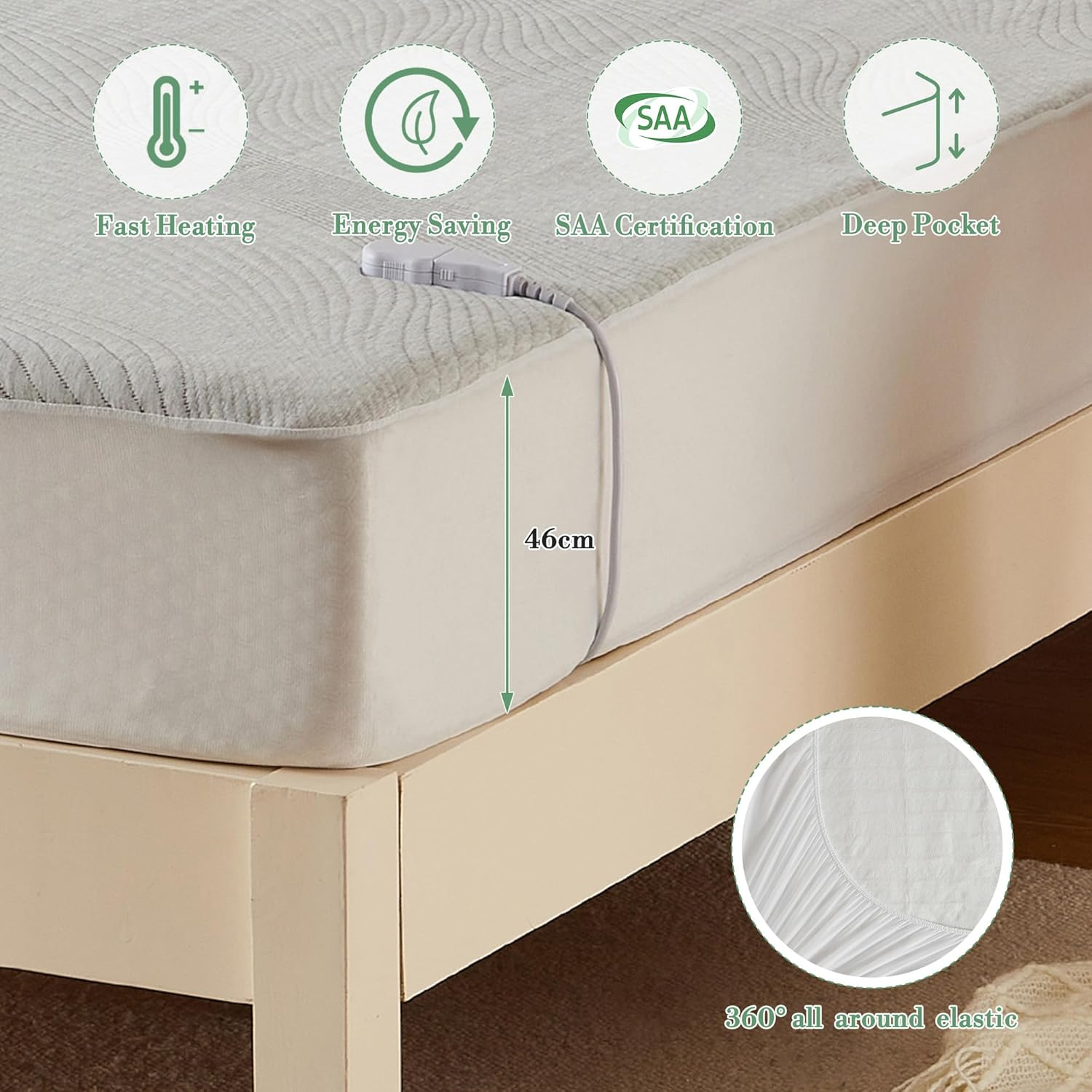 Dual Control Air-Layer Electric Blanket Queen, 150X200Cm Breathable Heated Underblanket with 10 Heat Settings & 9-Hour Auto Off, Washable Fully Fitted Heated Mattress Pad with Overheat Protection image number 4