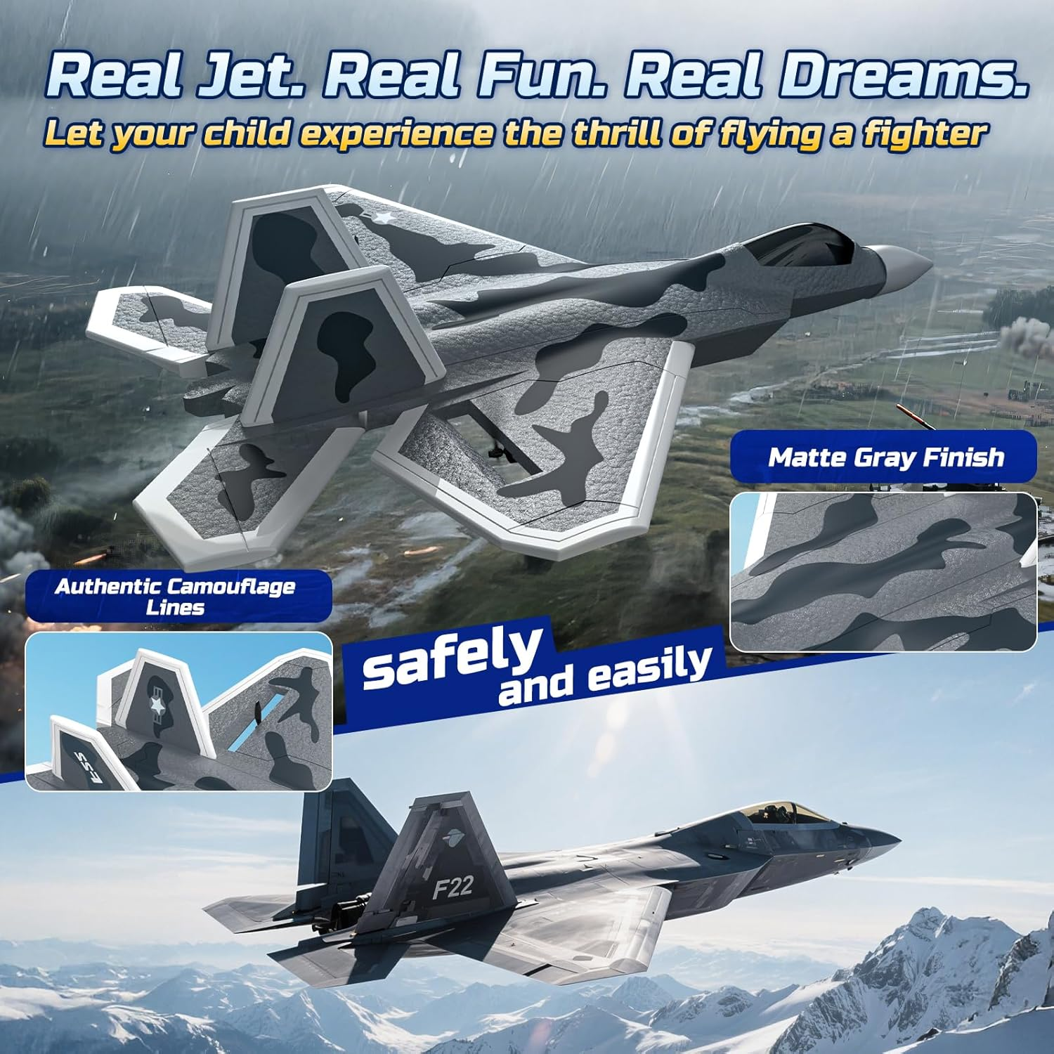 DEERC F22 Raptor 2CH RC Plane for Kids Beginners,Remote Control Airplane Fighter Toys,2.4Ghz 6-Axis Gyro Stabilizer RTF Glider Aircraft Plane with 2 Batteries,Easy to Fly for Boys Adults image number 6