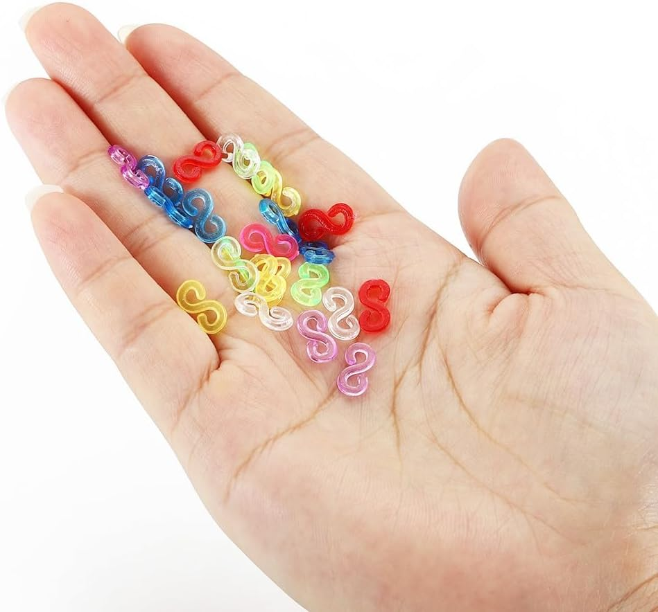 YIFARUBE 1000 PCS S Clips Rubber Band Clips, Connectors Rubber, Loom Bracelets, DIY Handicrafts (Transparent and Color) image number 3