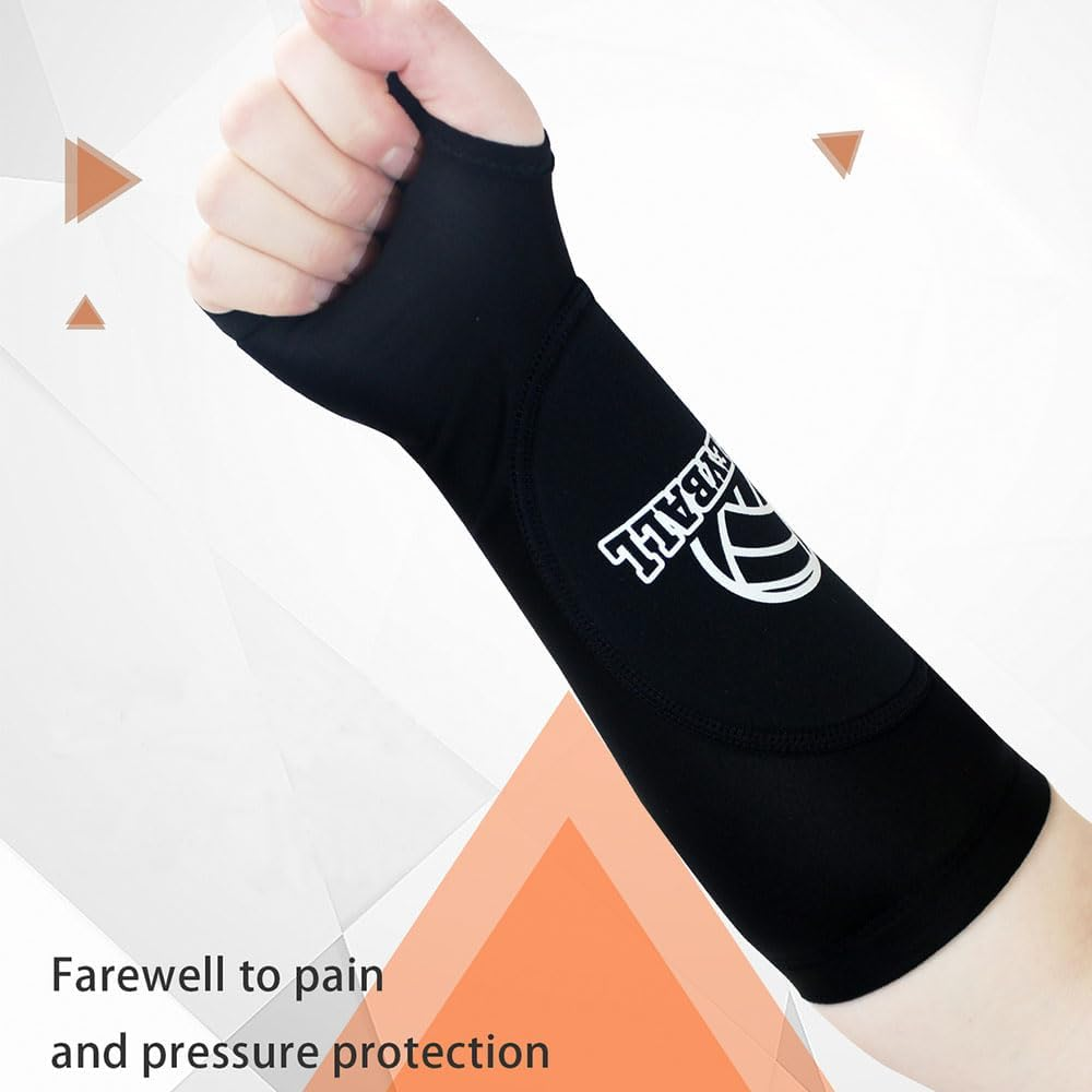 Volleyball Arm Sleeves with Protective Padding, 2 Pairs, Thumbhole Design, Black image number 6