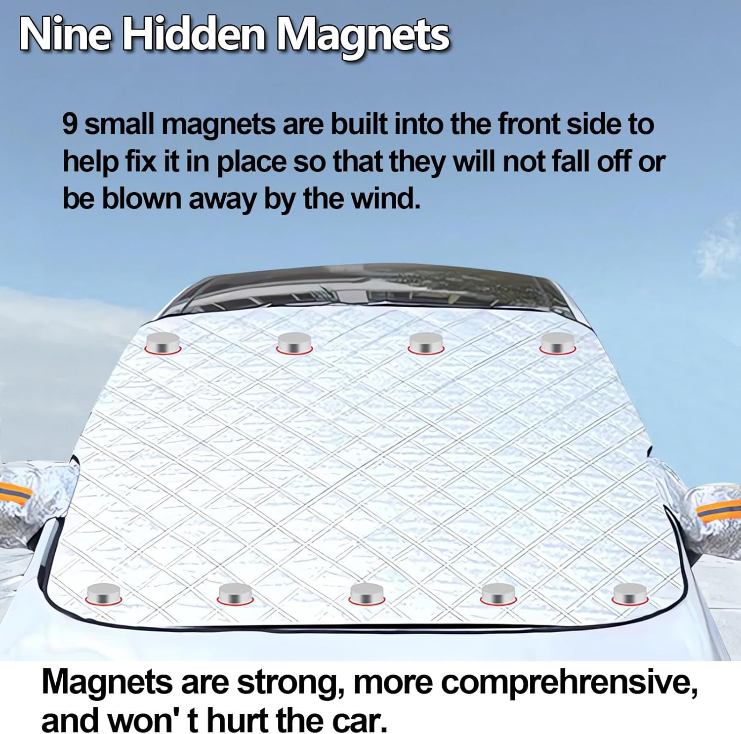 Car Windshield Sun Shade, Sunshade Front Window Automotive Covers, Magnetic Windshield Cover, Car Windscreen Cover with Side Mirror Cover, 145 * 110Cm, Waterproof, Thicker Material for Any Weather image number 4