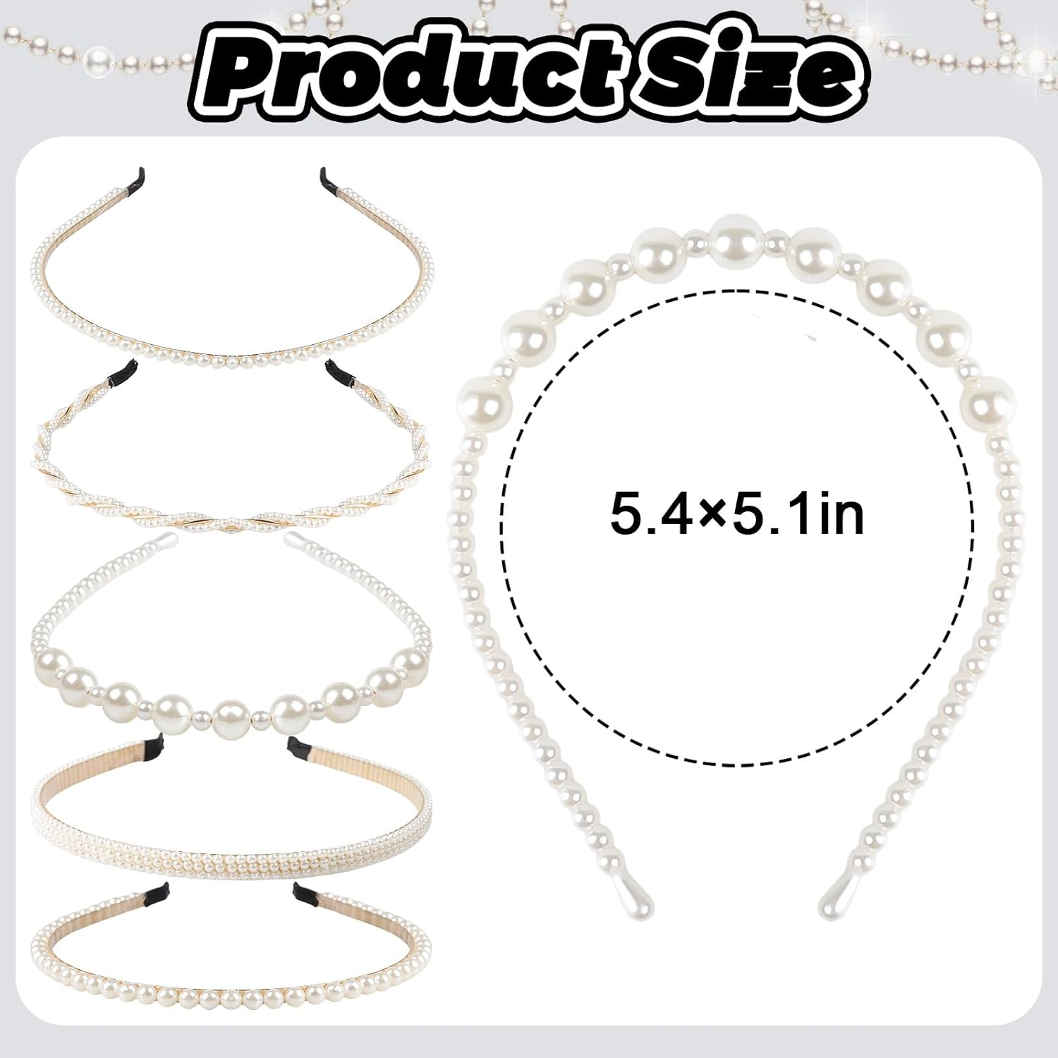 5 Pcs Pearl Headbands for Women Girls White Pearl Non Slip Hairbands Fashion Bridal Headband for Wedding Bridal Hair Hoop Party Pearls Hair Accessories for Women Girls image number 2