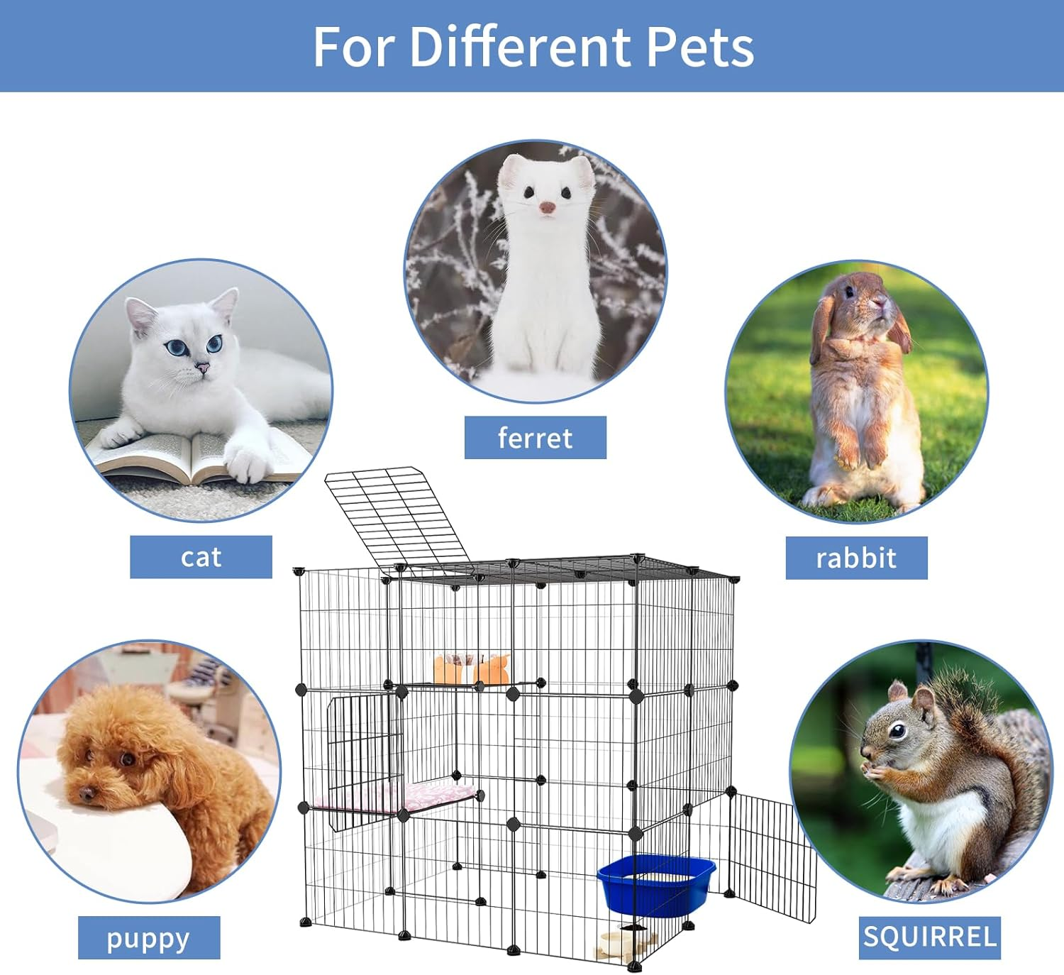 Oneluck 3-Tier Cat Cages,Enclosure DIY Cat Playpen Catio Detachable Metal Wire Kennels Cats Crate Large Extra Exercise Place Ideal for 1 Cat,35.4 Inches image number 6