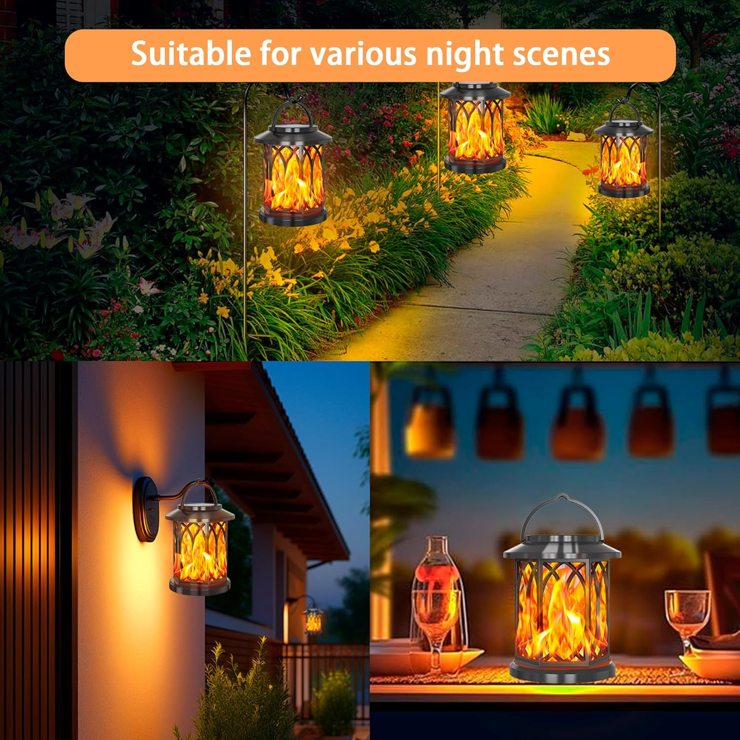 Emesak Flickering Flame Solar Lantern Outdoor Waterproof Light Outdoor Hanging Solar Light Suitable for Halloween Yard Terrace Lawn Table Decoration (1) image number 1