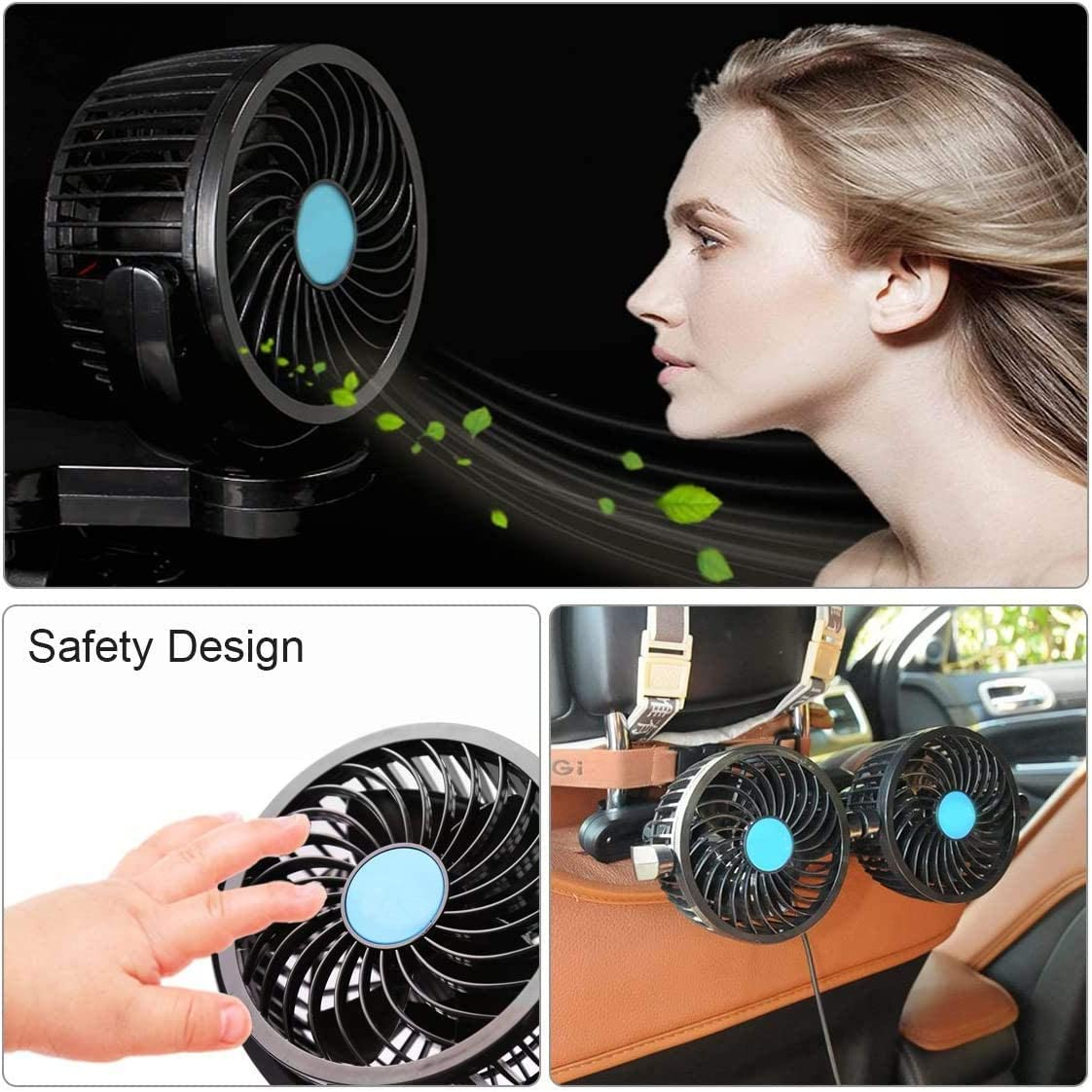 Electric Car Fans for Rear Seat Passenger Portable Car Seat Fan Headrest 360 Degree Rotatable Backseat Car Fan 12V Cooling Air Fan with Stepless Speed Regulation for SUV, RV, Vehicles image number 1