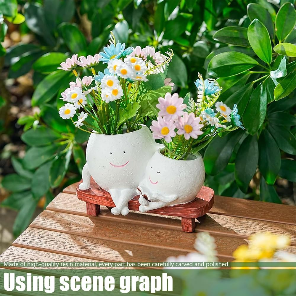 Smiley Face Planter Pot,Small Succulent Flower Pot,Resin Flower Head Planter,Flower Decoration Container,Flower Pot with Drain,For Office,Home,Bedroom