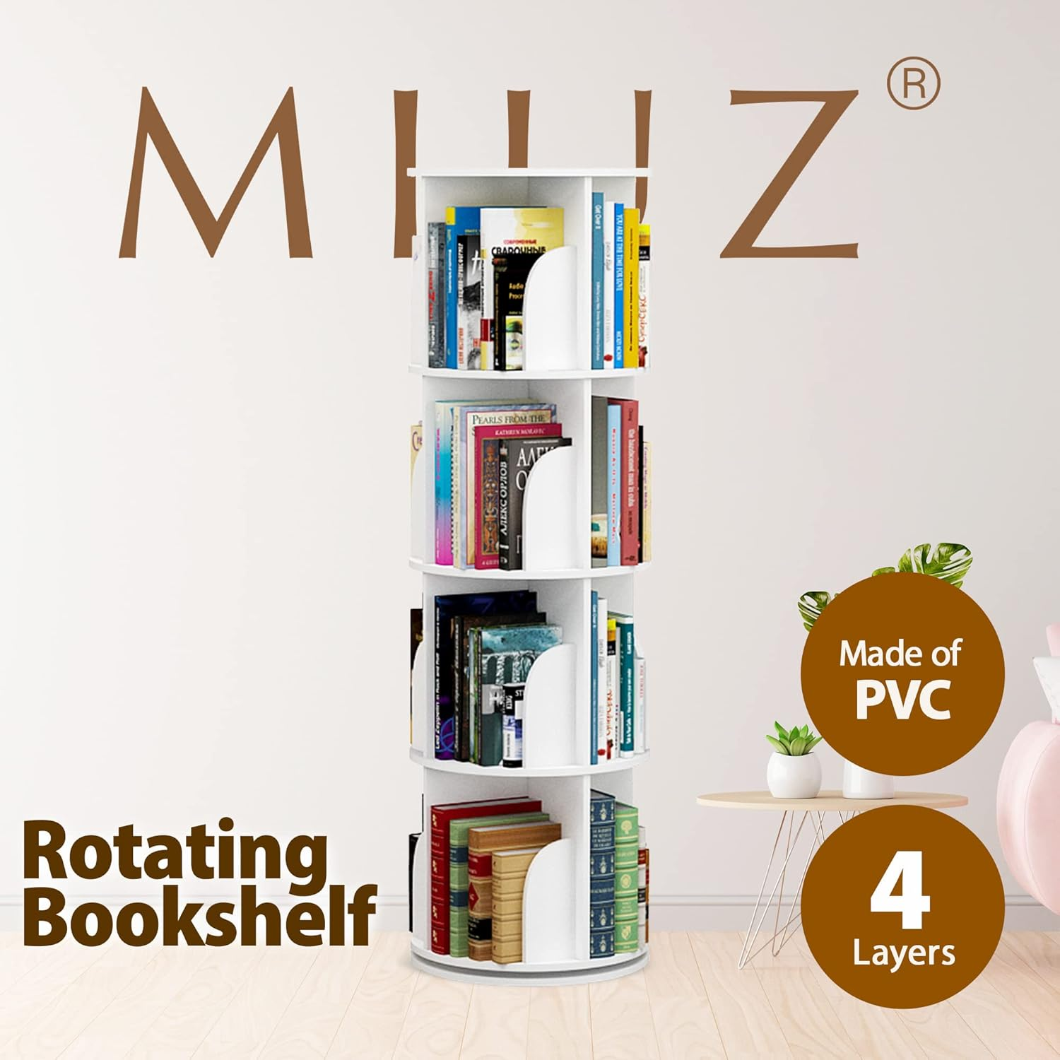 MIUZ 4 Tier Rotating Bookshelf 360 Display Tier Floor Standing Bookcase Storage Rack for Kids and Adults Bookshelf Organiser (4 Tier) image number 2