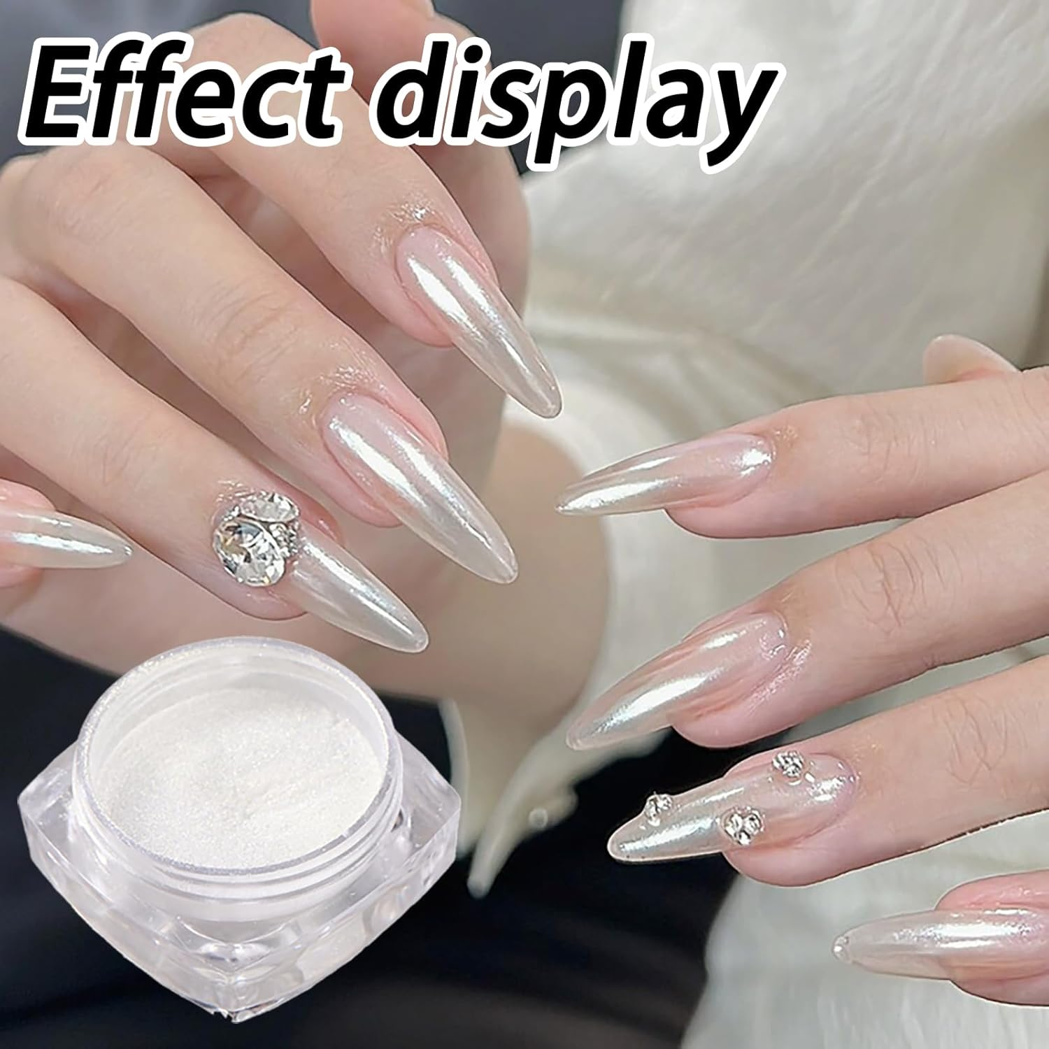 White Pearl Chrome Nail Powder, Ice Glazed Donut Transparent Powder for a Moonlight Effect, Perfect for Glittering and Shinning Nails - DIY Nail Art Accessory image number 5