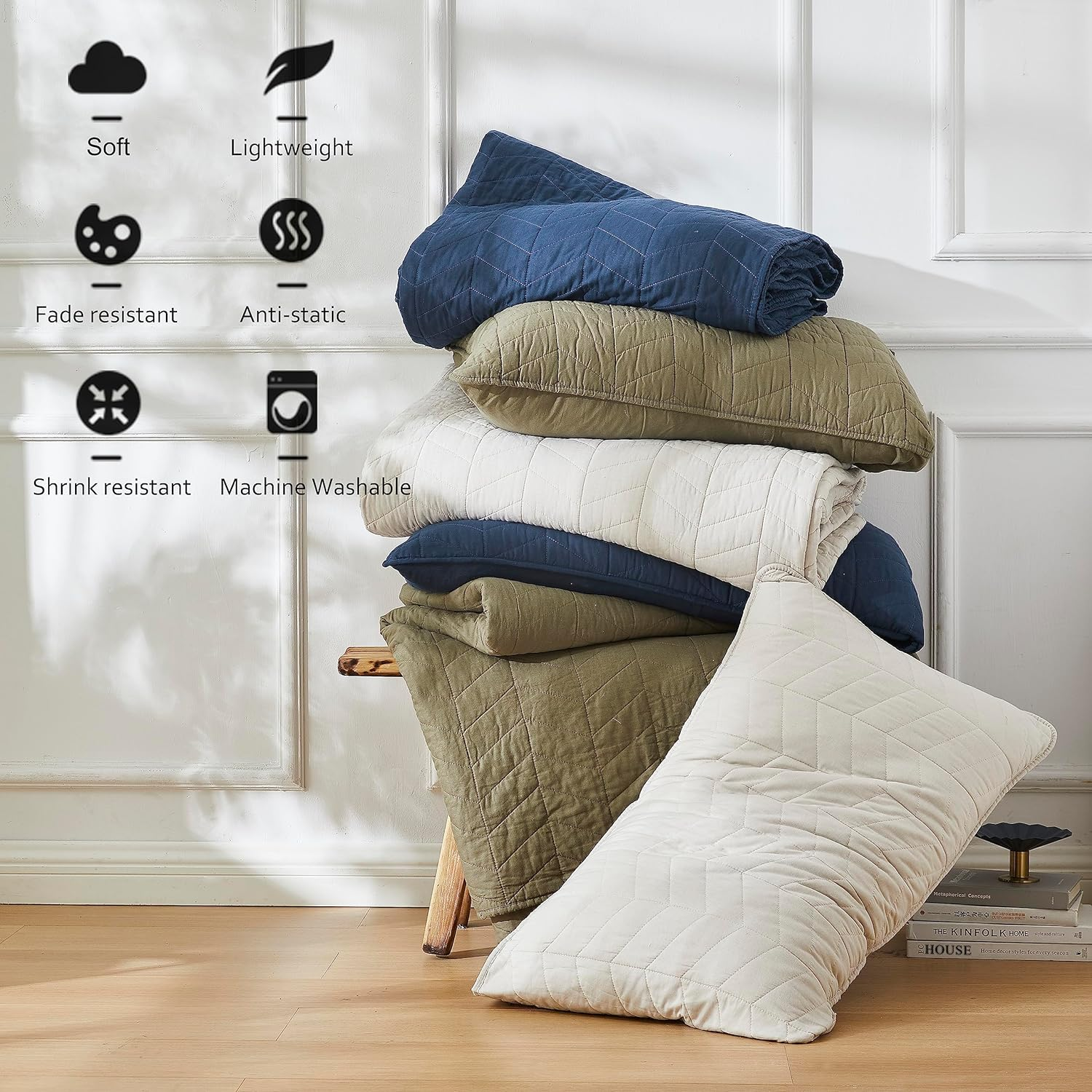 Palassio Green Cotton Quilt Queen Size Bedding Sets with Pillow Shams, Olive Lightweight Soft Bedspread Coverlet, Sage Quilted Comforter Bed Cover for All Season, 3 Pieces, 90X96 Inches