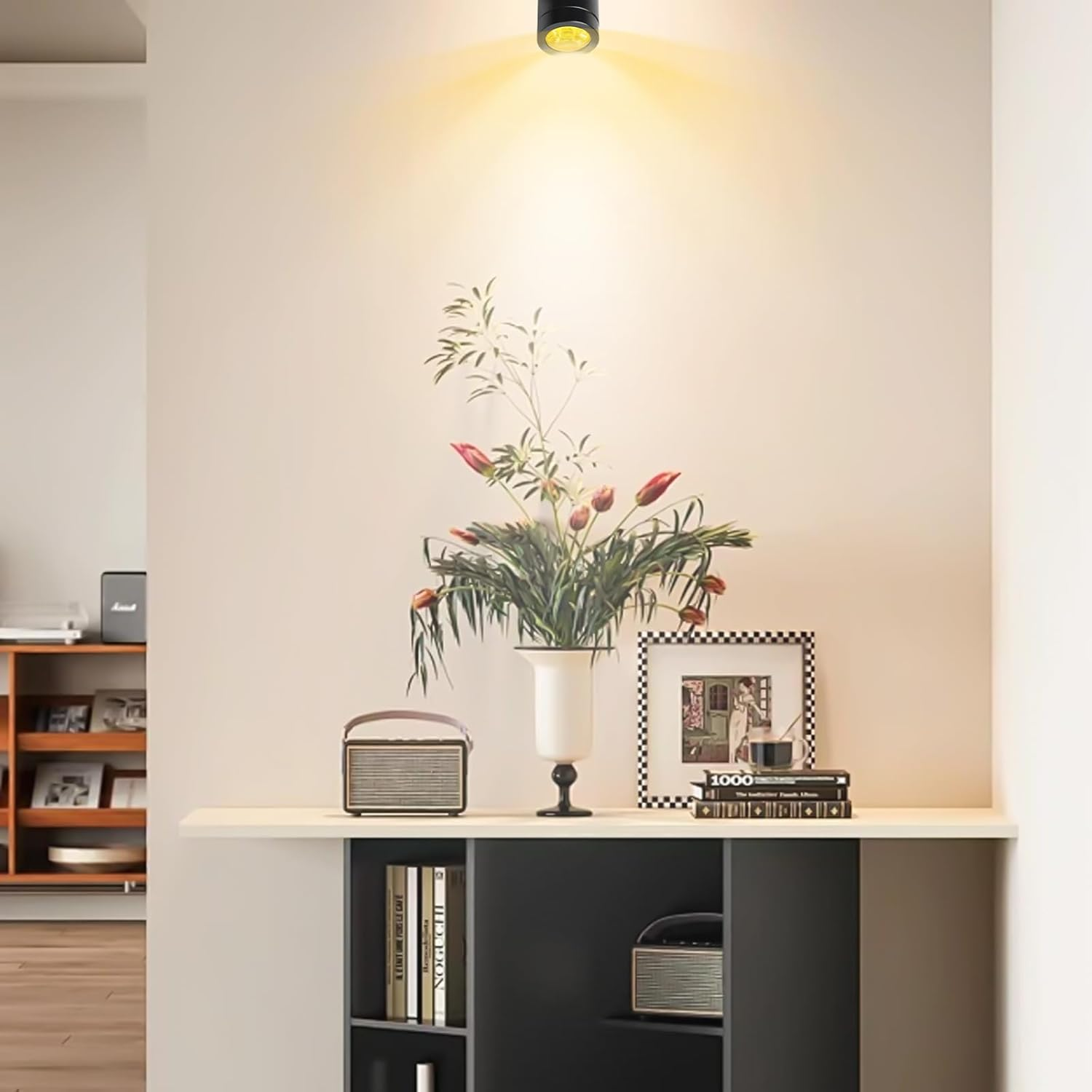 Aicharynic Pack of 4 Mini Spot Light, Mini Spotlight Dimmable Small Accent Light Set Warm White 3000 K, USB 5 V Spot Spotlight, 360&deg; Rotating Spot Spotlight for Showcases, Cabinets & Decoration image number 3