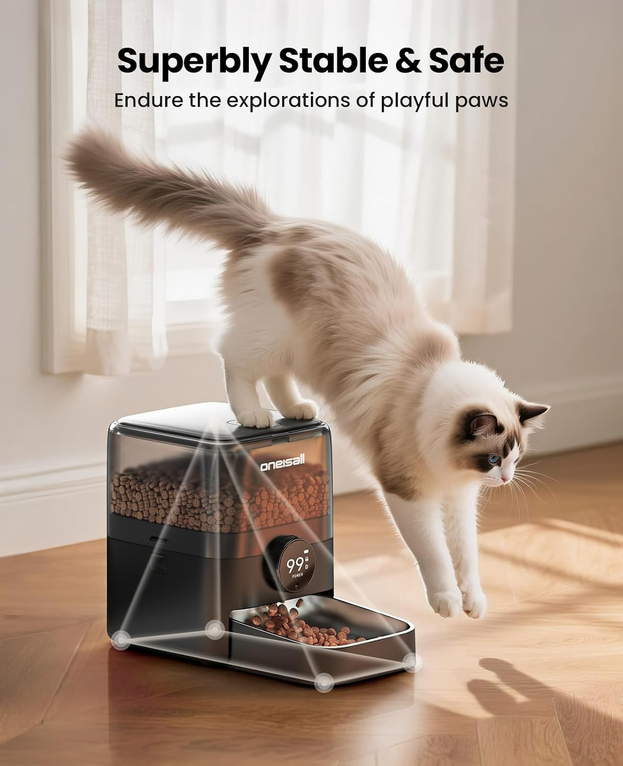 Oneisall Automatic Cat Food Dispenser, Automatic Cat Bowl 3L Stainless Steel Bowl, 1-6 Meals/Day Dry Food Dispenser for Cats/Dogs (3L Wifi) image number 1