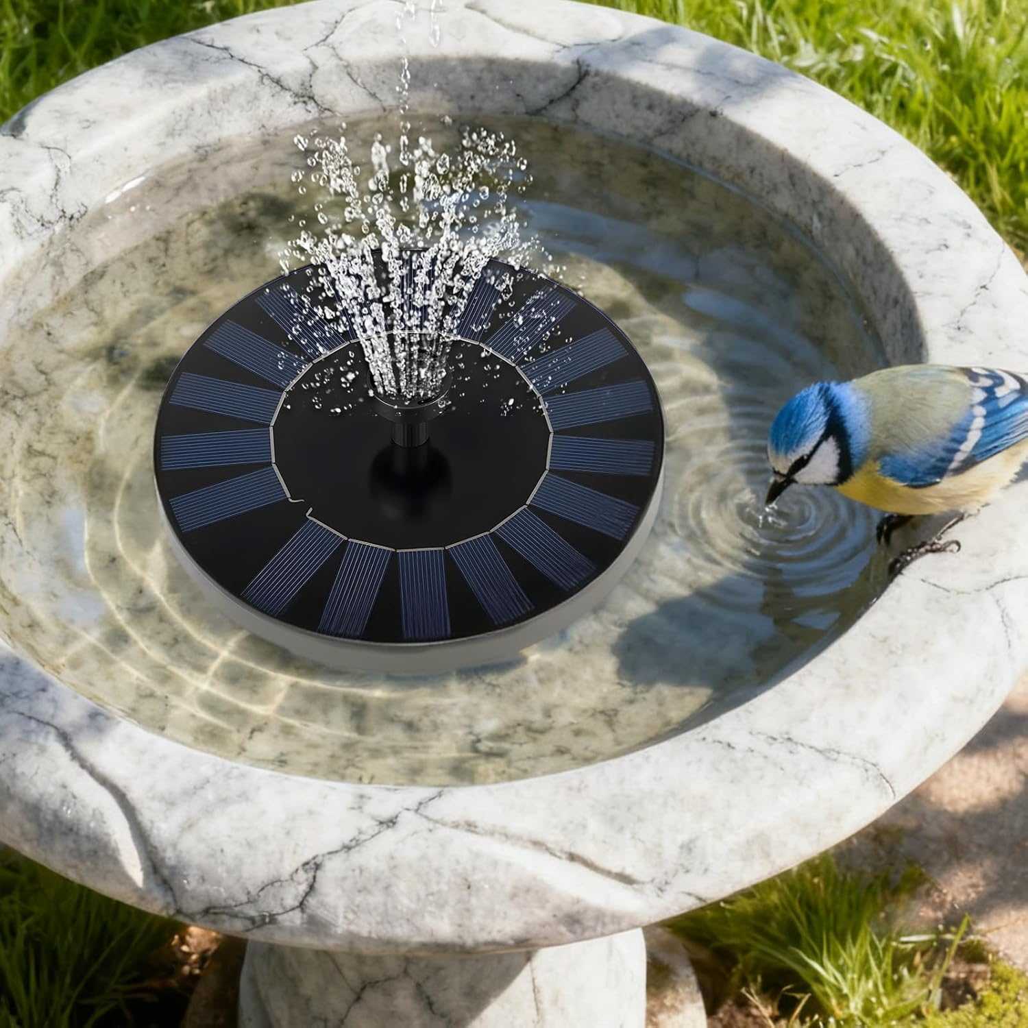Solar Bird Bath Fountain, 1.4W Solar Powered Fountain Pump with 4 Nozzles, Submersible Pump for Small Pond, Garden Pool, Fish Tank, Outdoor Feature, Backyard Decor, Yard Accent image number 2