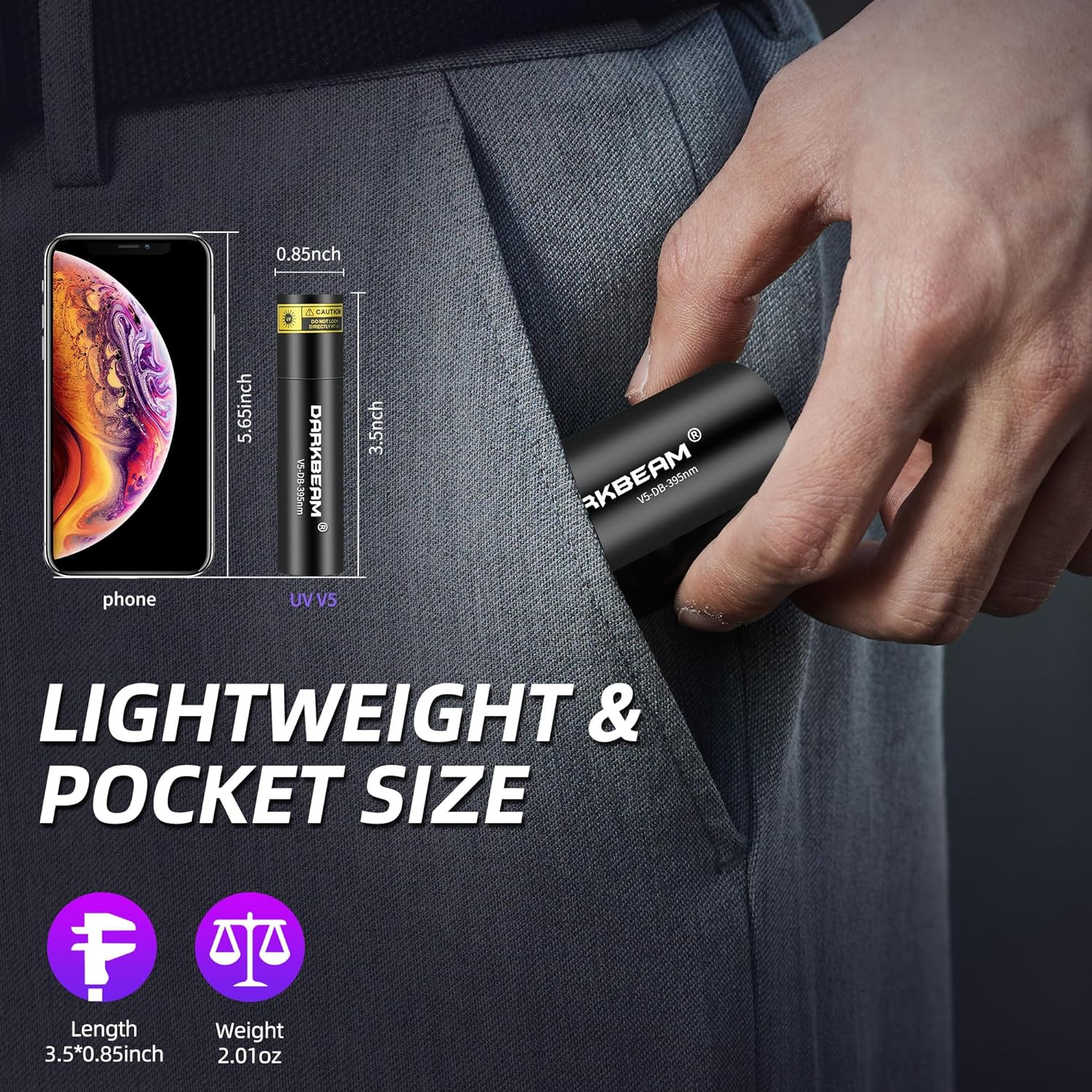 DARKBEAM UV Torch 395 Nm Light Rechargeable Woodsche Lamp Black Light Lamp USB Small LED Black Light Torch Mini for UV Resin, Nails, Pet Urine Detectors image number 1