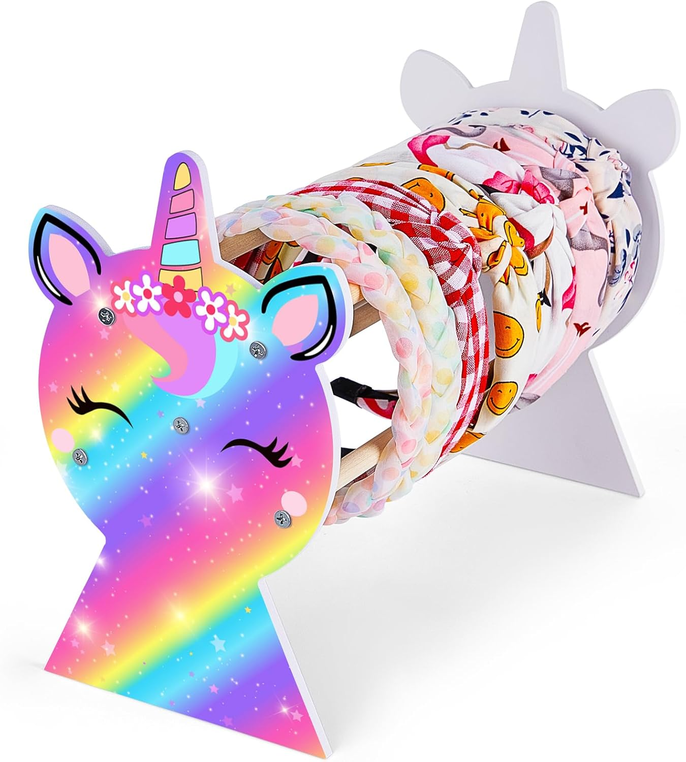 Basumee Girls Headband Holder Organizer Hair Hoop Headband Display Stand Unicorn Hairband Stand Organizer Headband Storage Home Room Decors for Girls, Rainbow