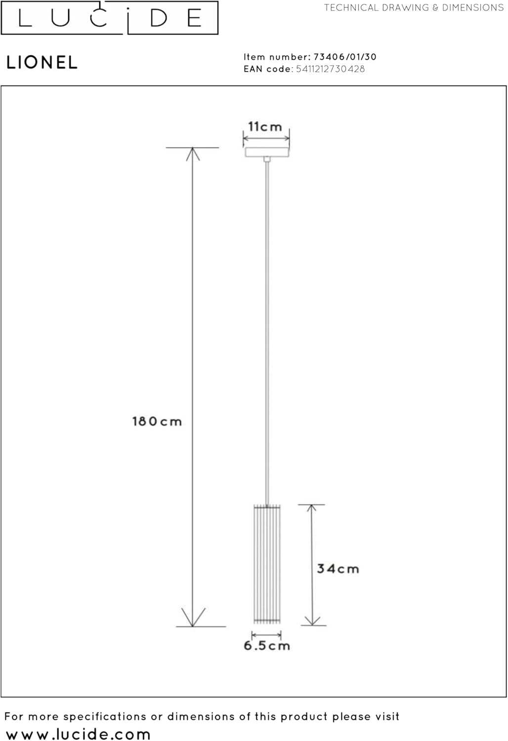 LUCIDE Lionel - Pendant Light - &Oslash; 6,5 Cm - 1Xe27 - Black image number 1