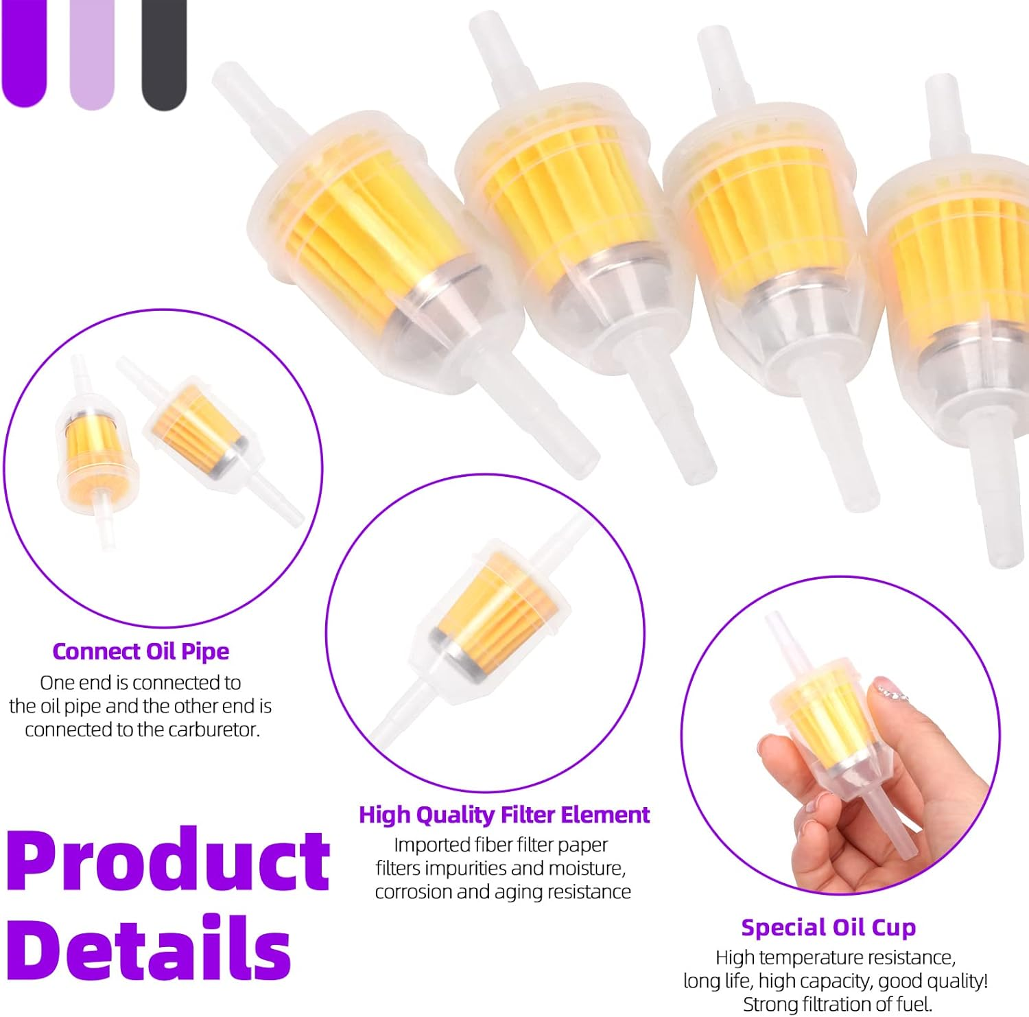 Swpeet 16Pcs 1/4 Inch ID Fuel Line Set, 2 Meter-6.5 Feet Length Black Fuel Line Hose with 4Pcs Fuel Filters, 10Pcs Worm Gear Hose Clamps and a Z-Shape Wrench for Small Engines Tractors Mowing Machine image number 3