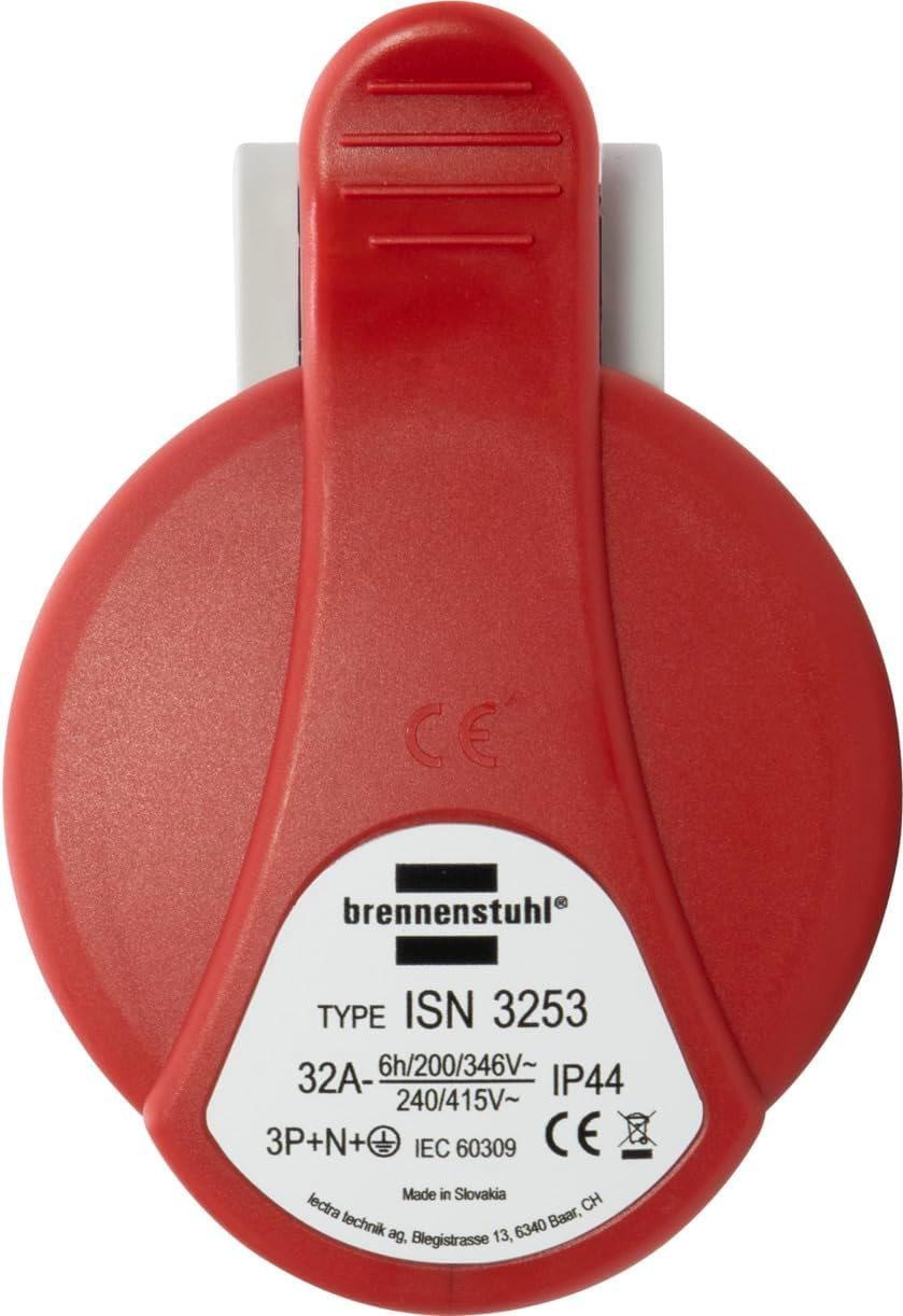 Brennenstuhl CEE Socket 5 Pin Outdoor Industrial Plug CEE 400V/32A with Lid Screwable Connector Use on Construction Sites Camping Commercial Applications IP44 32A image number 5
