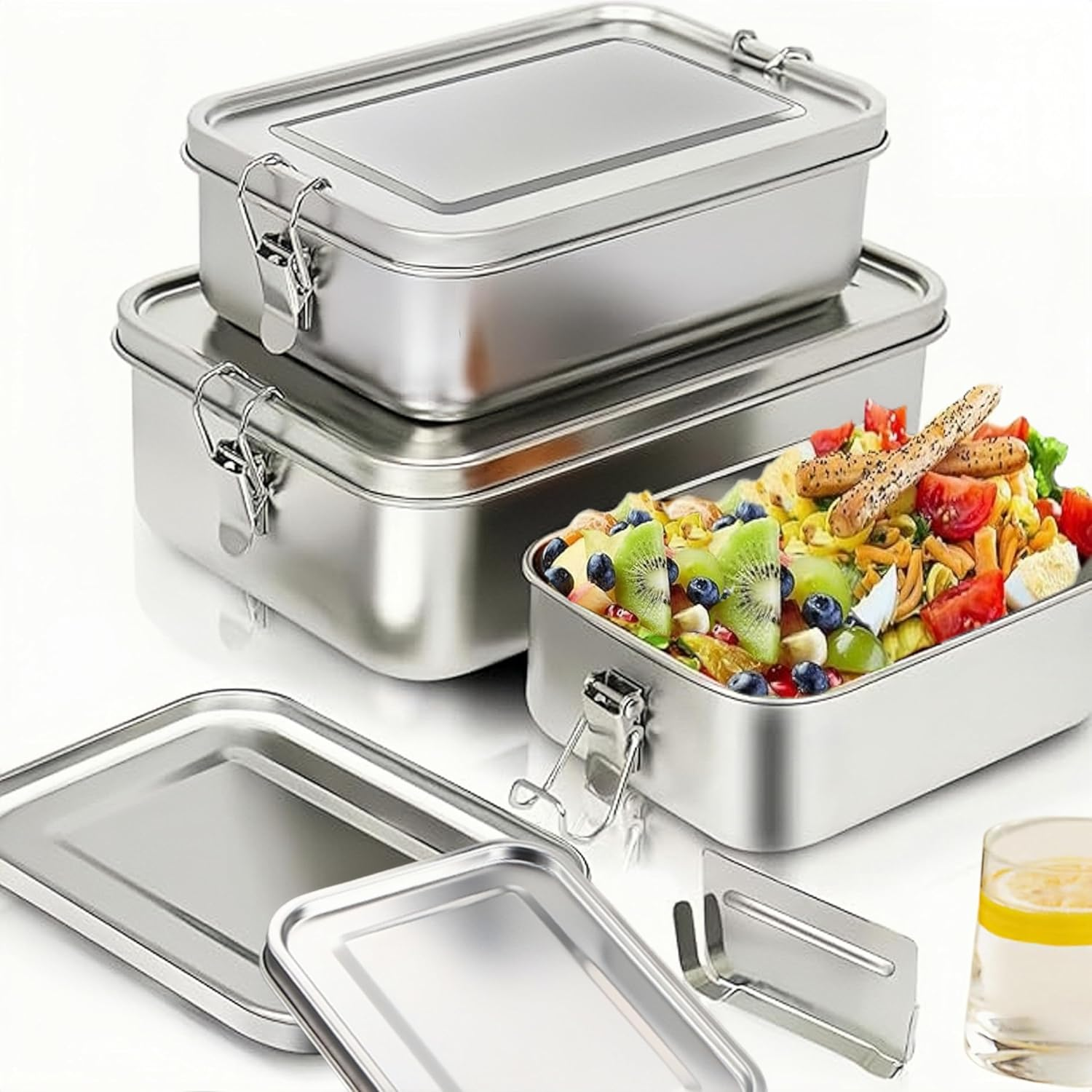 2 Piece Stainless Steel Lunch Box Set - 1400Ml with Divider and 550Ml Metal Box - Reusable Food Storage Container for Work, School and Outdoor Use image number 2
