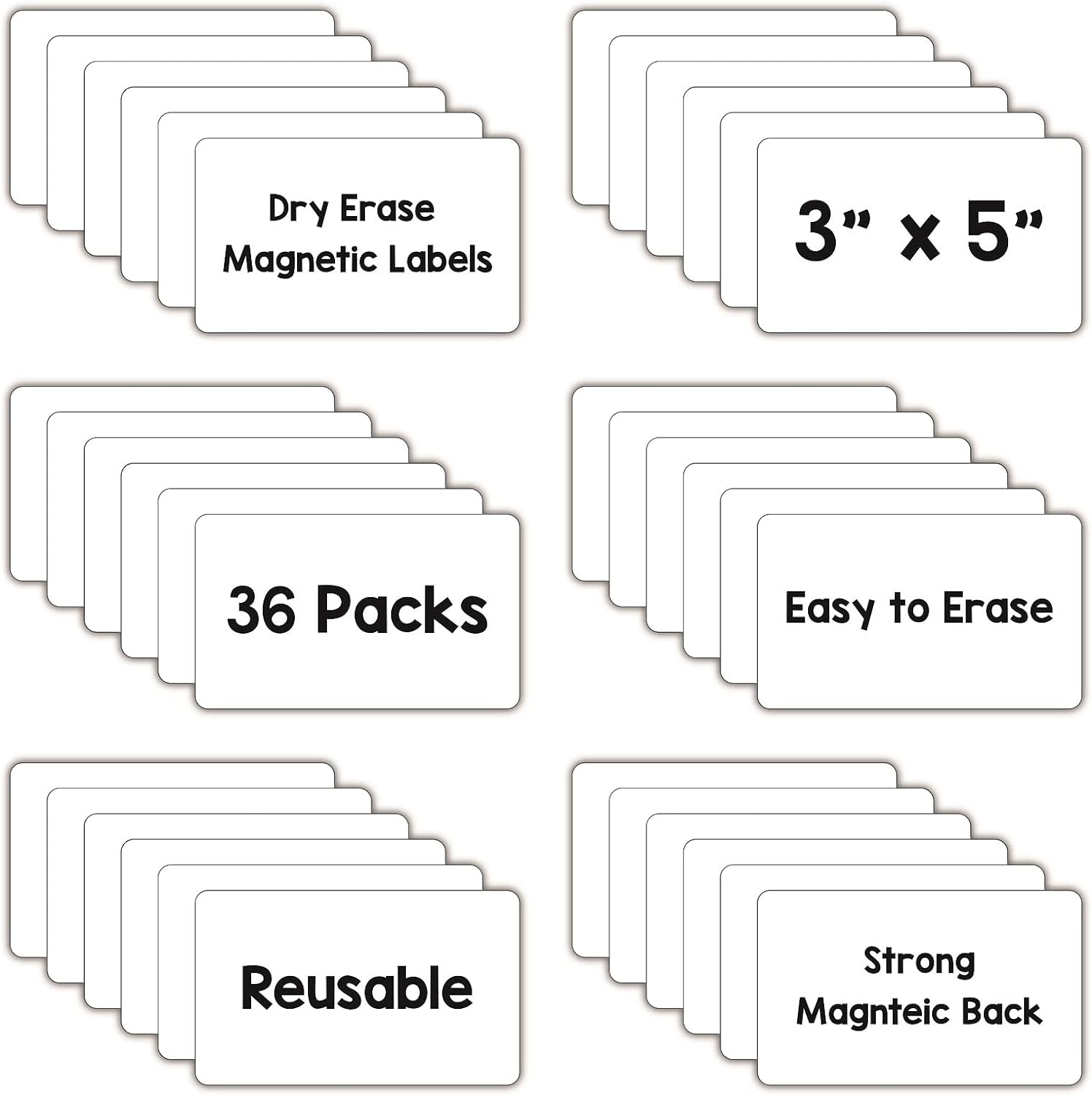 Dry Erase Magnets, Blank Magnetic Dry Erase Labels, 36-Pack, Erasable Magnets for Whiteboard, Multipurpose White Magnetic Labels to Write on for Classroom, Home, Education, Office, 3" X 5" image number 3