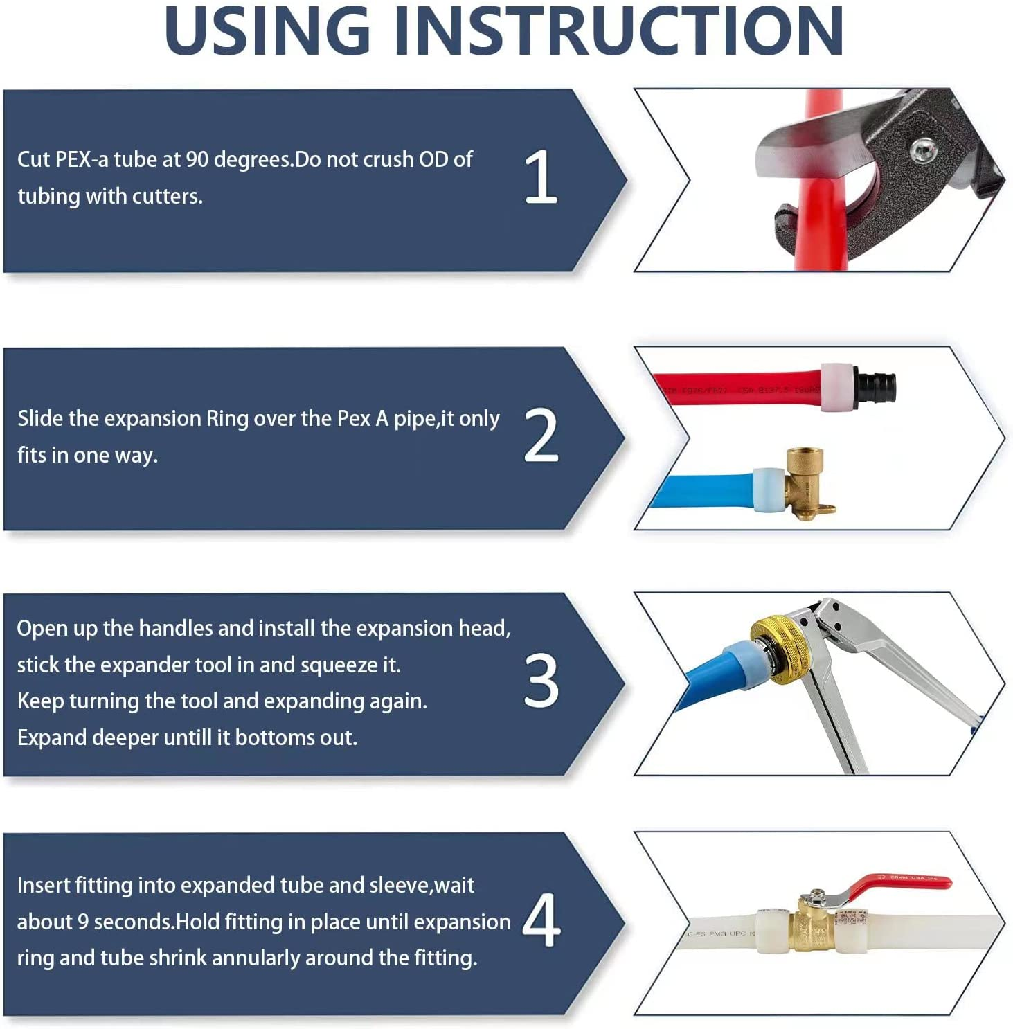 EFIELD 1/2-Inch 2 X100 Ft Pex-A Tubing/Pipe （All in One） Red & Blue 200 Ft， 30 PCS 1/2" Brass Expansion Pex Fittings- Elbow Tee Coupler (30 PCS), 1/2' Expansion Rings (100 Pcs), Pipe Cutter (1/2-Inch) image number 3