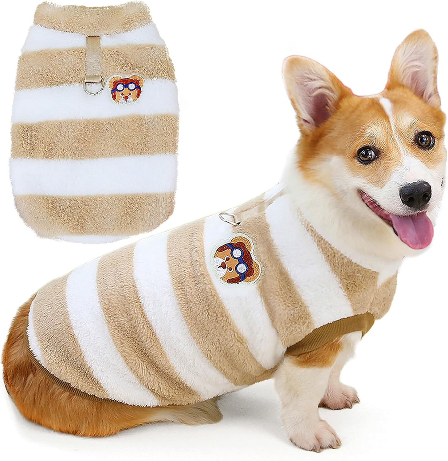 Zunea Striped Dog Sweaters Jumpers for Small Medium Dogs Corgi Warm Fleece Winter Jacket Coats with D-Ring Fuzzy Pullover Puppy Clothes Soft Warm Cold Weather Vest Pet Dachshund Apparel Pink S