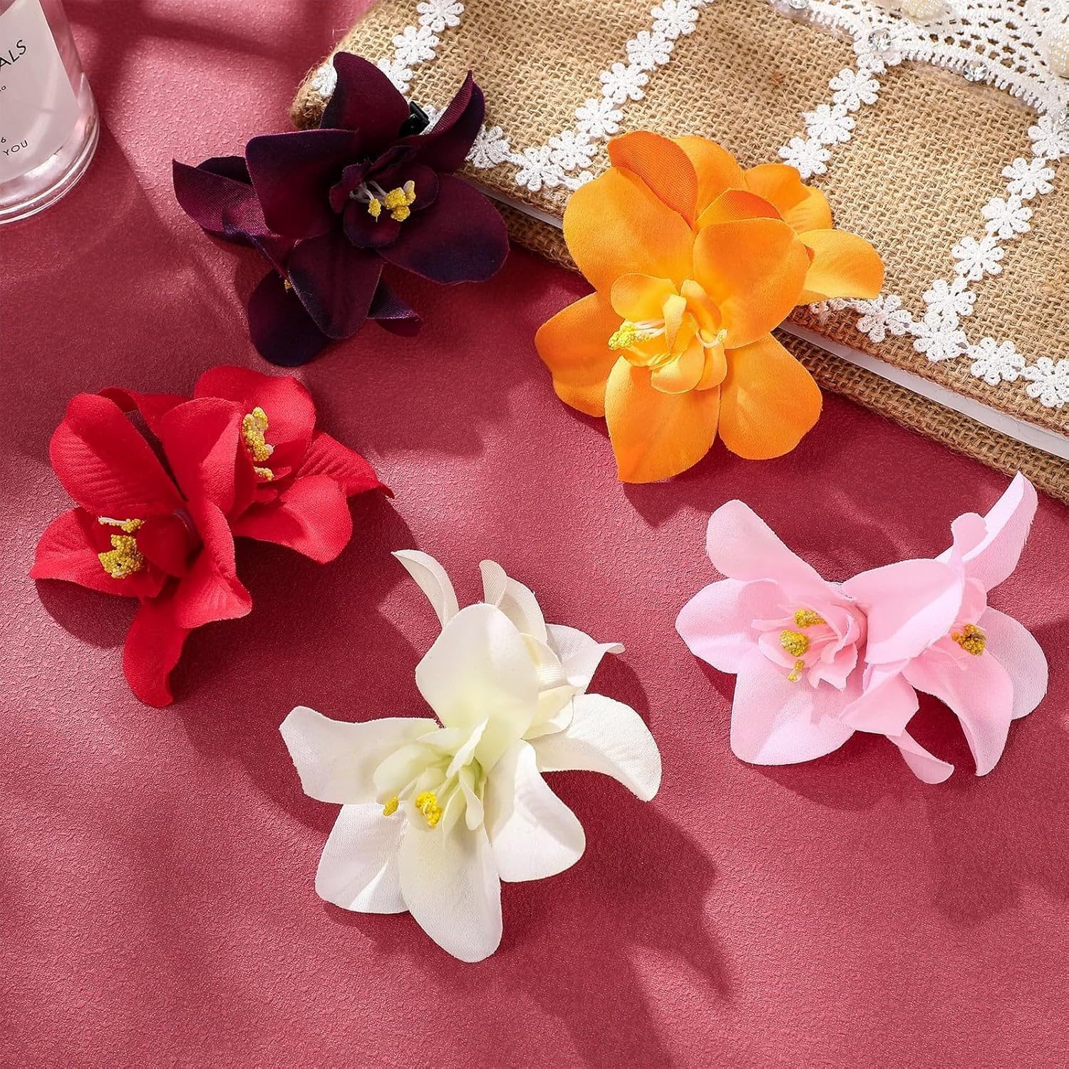 5 Pieces Colorful Artificial Flower Hair Clips Bohemian Flower Hairpin Hawaiian Hibiscus Plumeria Hair Pin for Seaside Holiday Clips and Hair Clips Headwear Hair Clips and Clips image number 4