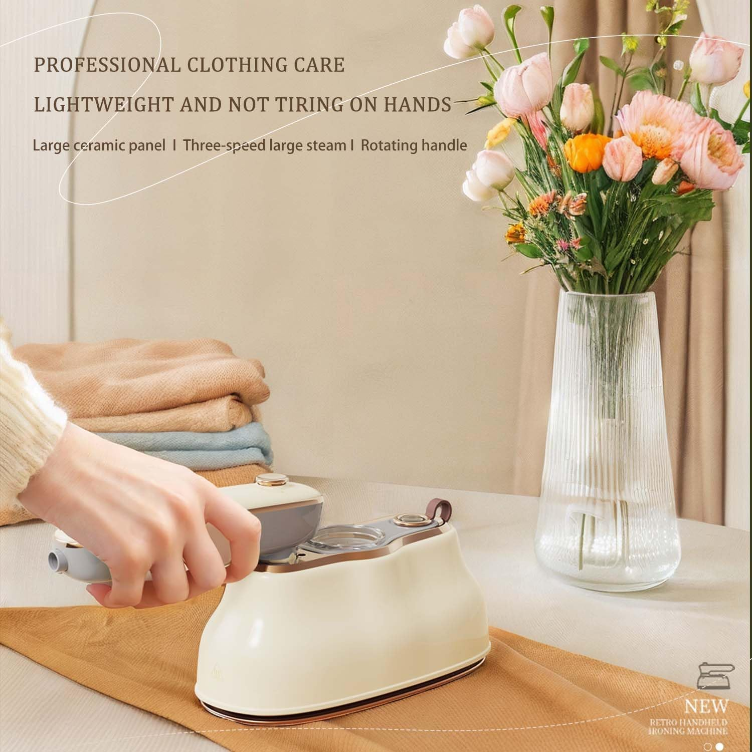 Portable Handheld Garment Steamer Foldable,1200W Fast Heat-Up Travel Steamer with Temperature Indicator 2 in 1 Ironing & Steaming Handheld Clothes Steamer for Home Appliances, Gifts, Travel (Beige)