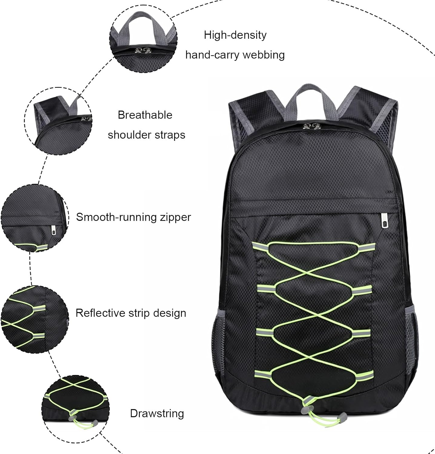 Foldable Backpack for Men & Women-20L,Small Lightweight Hiking Backpack,Packable Backpacks Waterproof Rucksack,Camping Daypack, Travel Bag, Compact Back Pack for Cycling, Climbing, Small Rucksack image number 2