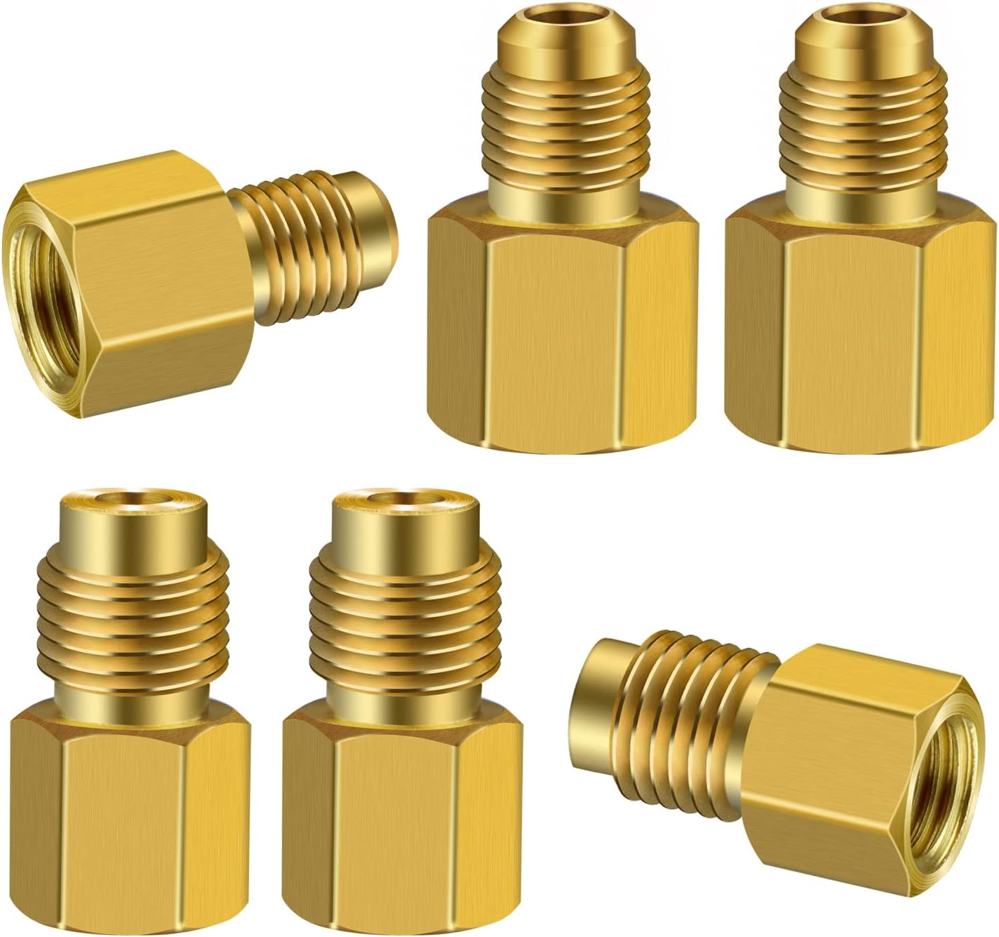 6 Pieces 6015 R134A Brass Refrigerant Tank Adapter to R12 Fitting Adapter 1/2 Female Acme to 1/4 Male Flare Adaptor Valve Core and 6014 Vacuum Pump Adapter 1/4 Inch Flare Female to 1/2 Inch Acme Male image number 4