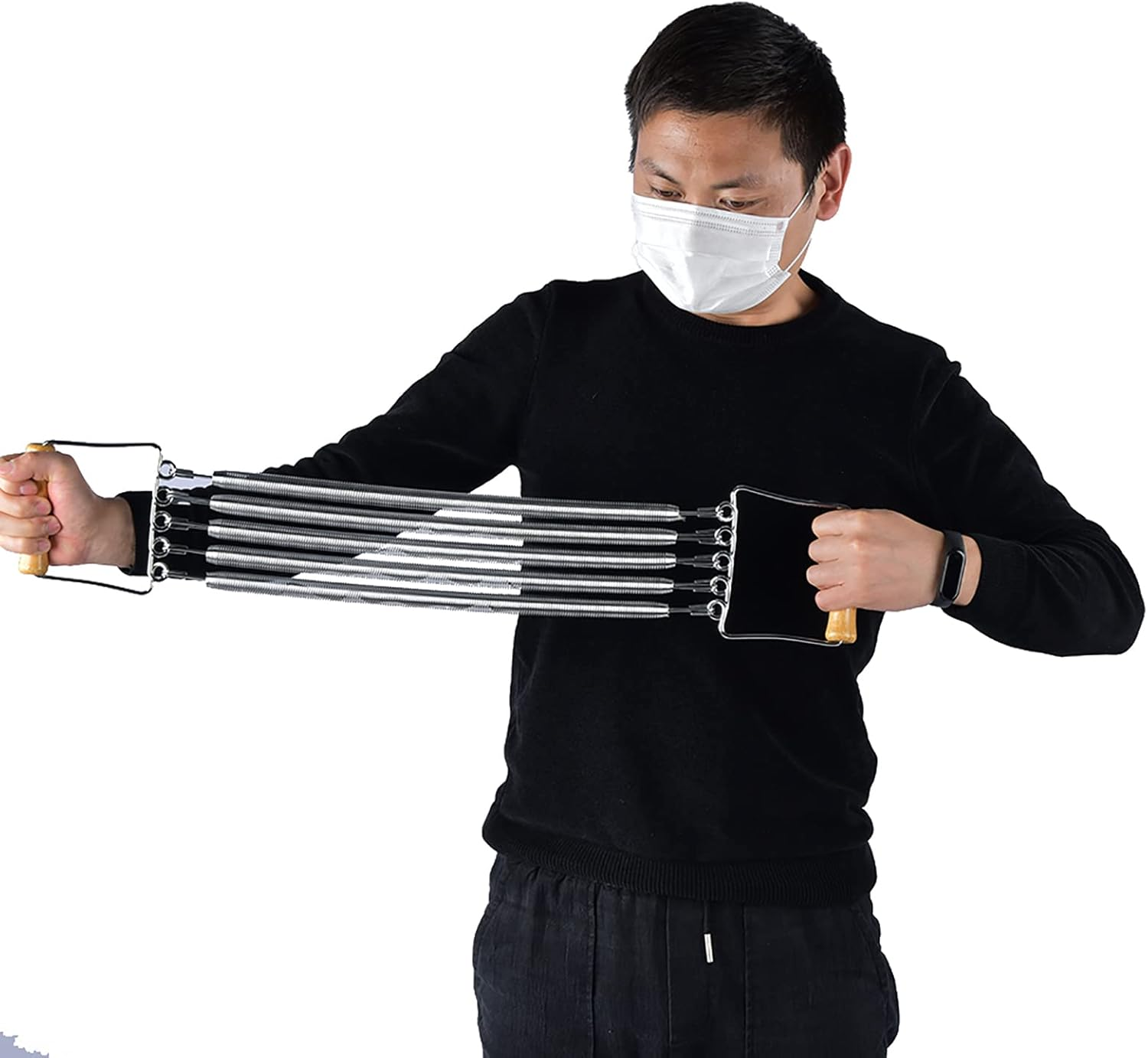 Chest Developer, Spring Chest Expander, Wooden Handle Removable Spring Chest Expander Developer Household Exercise Muscle Fitness Equipment image number 1