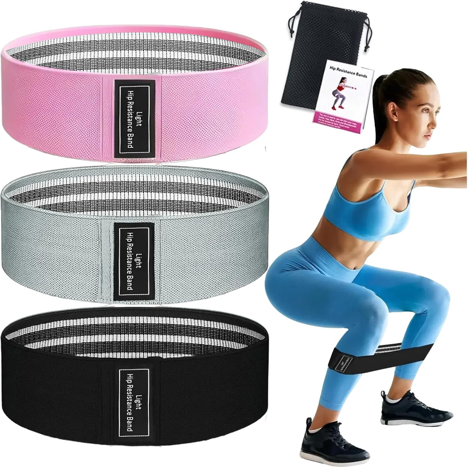 Resistance Bands Set of 3 - Premium Fabric Exercise Bands for Legs, Glutes & Hip Training, Non-Slip Workout Loops for Squats, Booty Building & Fitness, Ideal for Women & Men