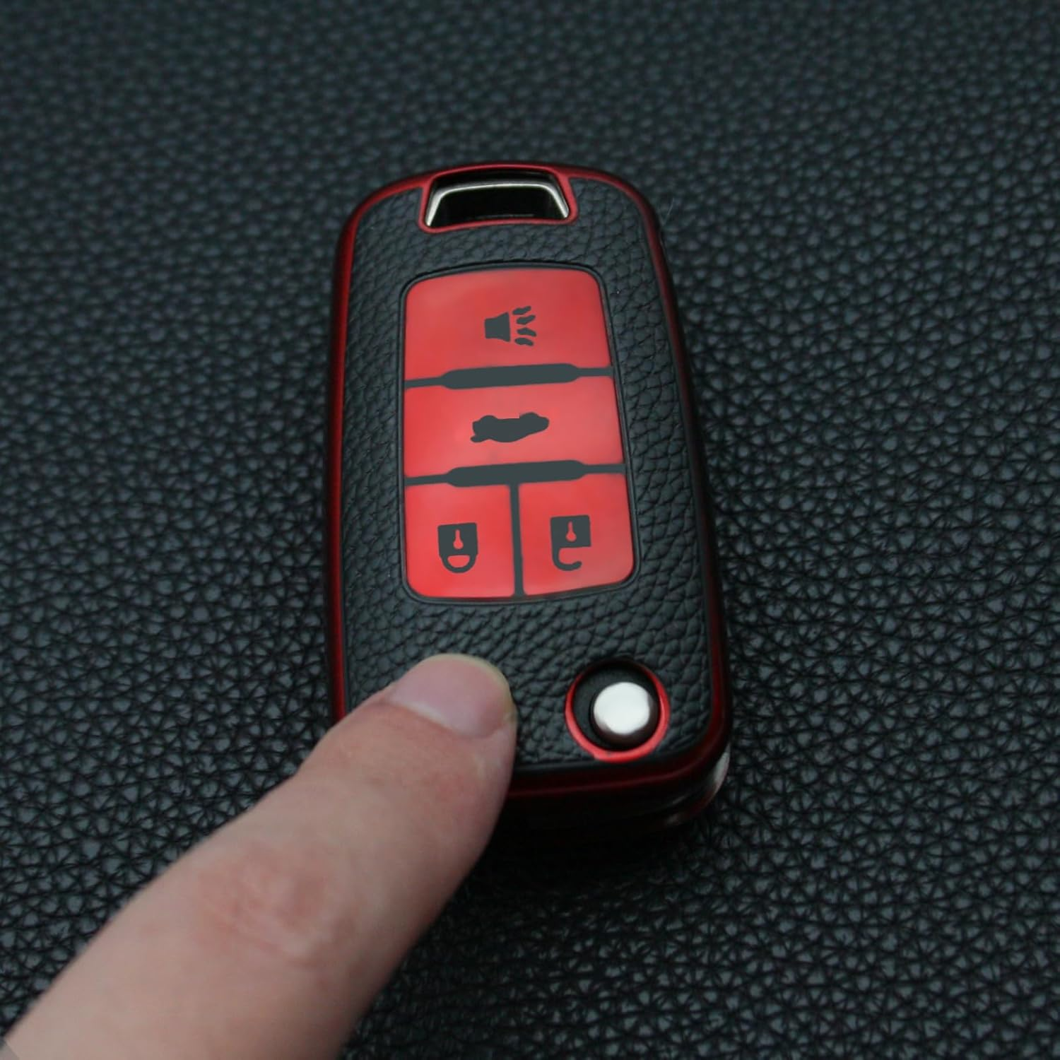 CHATYYD Key Fob Cover for Chevy, Smart Remote Car Key Case Cover Compatible with Chevrolet Cruze Equinox Camaro Malibu Sonic Volt Park Buick Encore Allure Regal(Red) image number 1