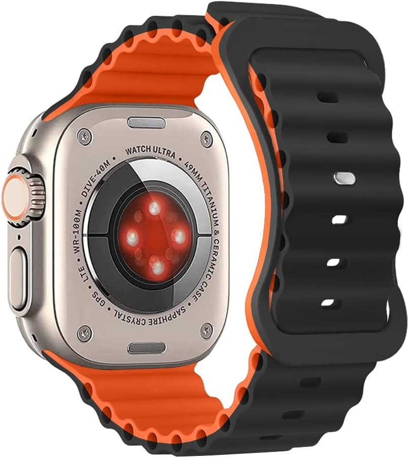 Ocean Band Compatible for Apple Watch Ultra 49Mm 46Mm 45Mm 44Mm 42Mm(Series 3/2/1), Sport Silicone Replacement Strap Compatible with Iwatch Ultra 3/2/1 Series 11/10/9/8/7/6/5/4/3/2/1/SE