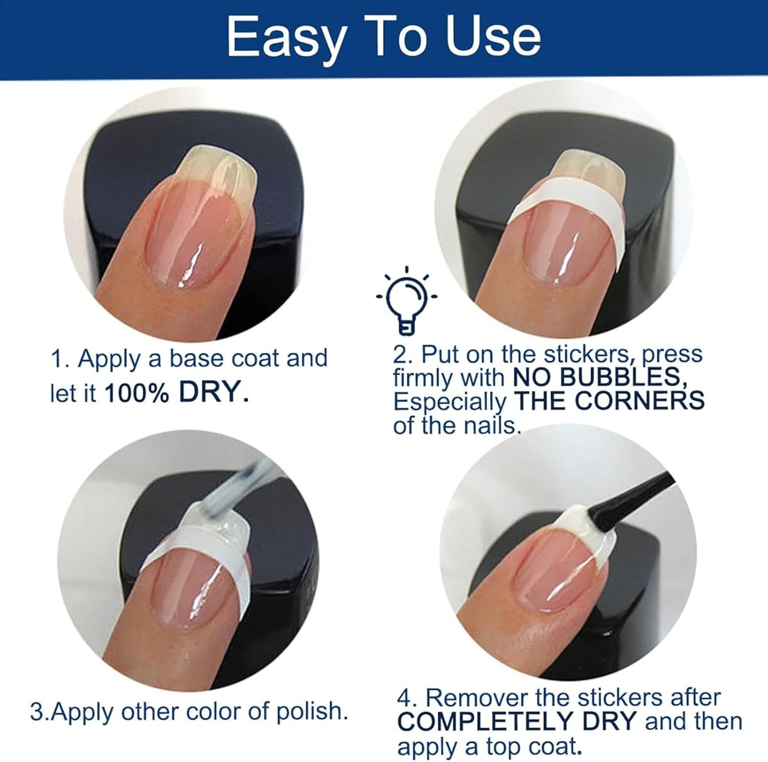 Nail Tip Guides - 1368 Stickers French Manicure Nail Strip - Nail Design Tools, Decoration Stencil Tools, Nail Stickers with Three Arc Moon Shapes for Nail Learners Salons image number 2