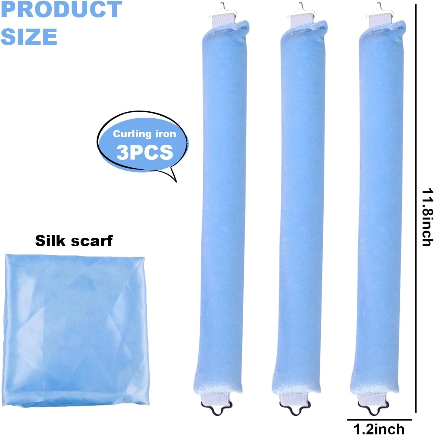 Pack of 3 Heatless Curls, Flexi Rods with Hooks, Overnight, for Different Hair Types, Long and Short Hair (Blue, M) image number 3