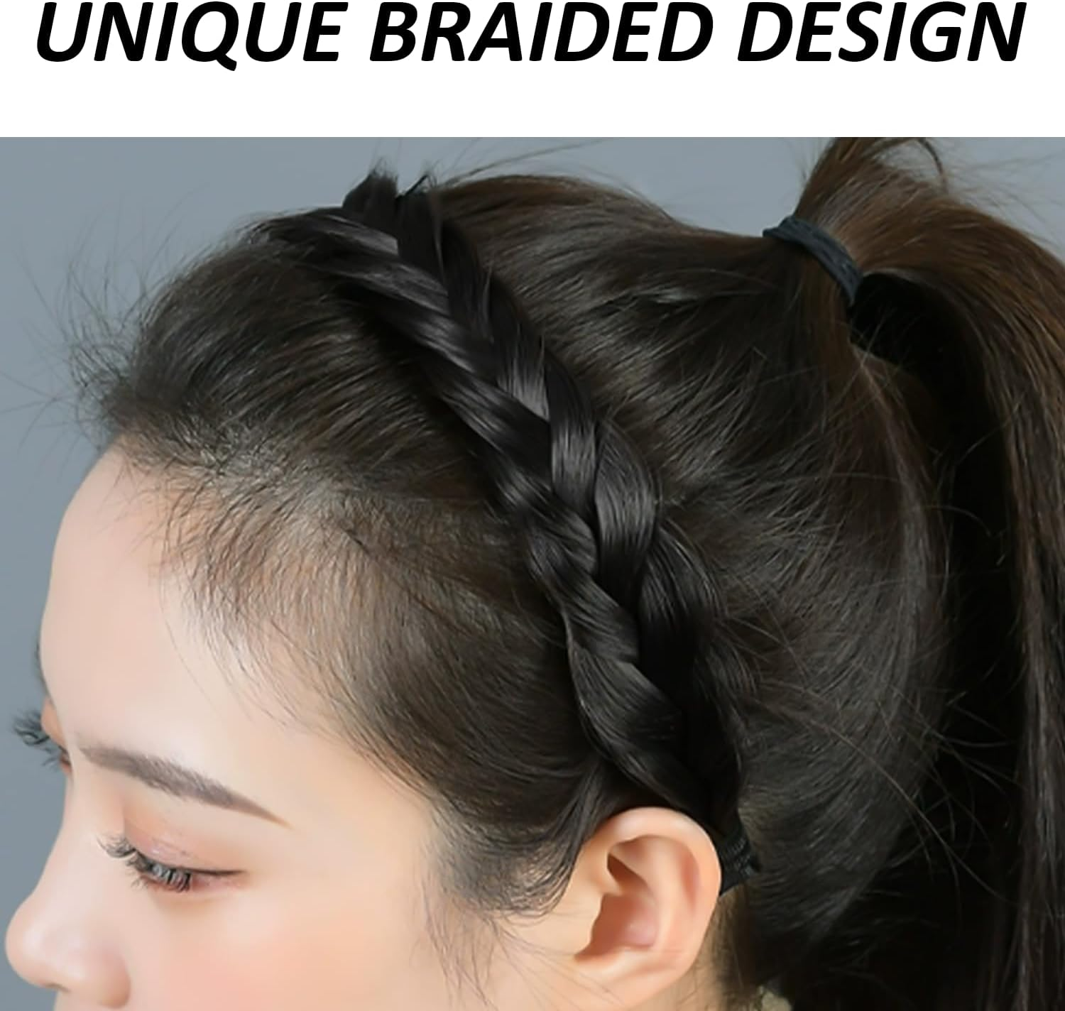 1 Piece Fluffy Braided Headband and 2 Pieces Letter Elastic Hair Accessories, Wide Padded Headband, Wig Braid Headband, Fluffy Invisible Headband (Black) image number 5