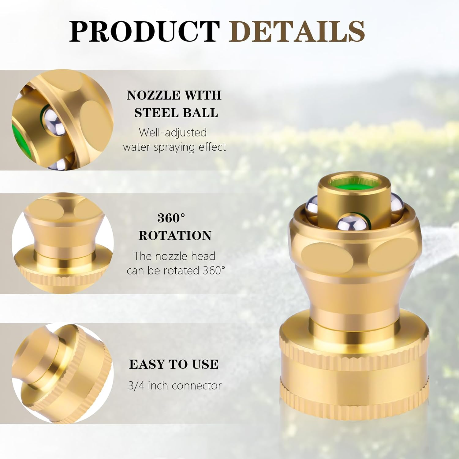 2PCS Brass Hose Nozzle, Adjustable Hoses Sprayer, Twist Hose Nozzles for Garden, Multifunctional Hoses Attachment for Cars, Plants, Pets, Garden Tools (3 Use Modes) (Golden) image number 5