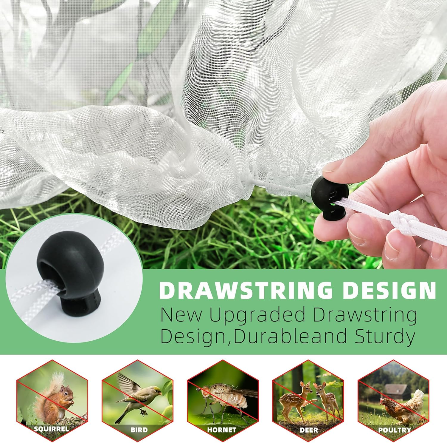 5 Pack Garden Plant Fruits Tree Protection Netting Covers with Drawstring, 3.3 X 2.7Ft Bird Insect Netting Bag, Plant Netting Barrier for Fruit/Flower/Herb/Vegetables (3.3 X 2.7Ft) image number 4