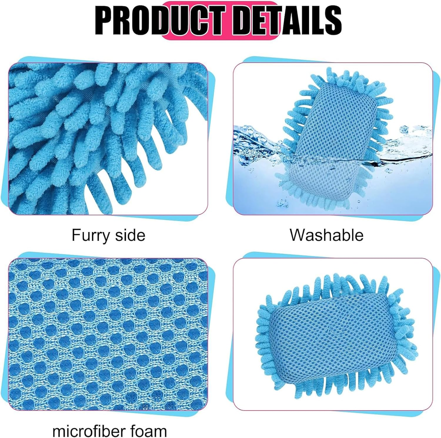 6 Pcs Microfiber Shag Whiteboard Eraser Chalkboard Eraser Washable Microfiber Shag Dry Erase for Markers, Chalk, Home, Classroom and Office (Gray, Blue and Pink, 12X7X3Cm 6Pcs) image number 3