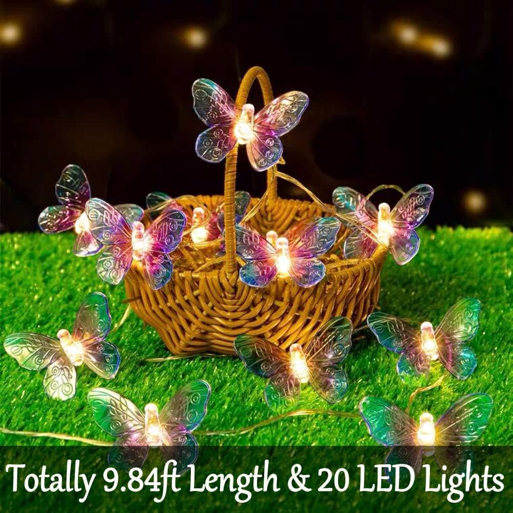 Fielegen 20 LED Butterfly String Lights, 9.84Ft/3 Meter Battery Powered Purple Butterfly Fairy Lights for Home Bedroom Indoor Outdoor Garden Wedding Party Holiday Summer Decoration - Cherry image number 3