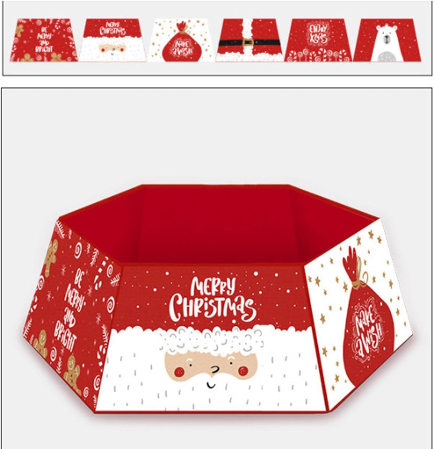 TENOL Christmas Tree Collar Christmas Tree Skirt Hexagon Ornament Decorative Christmas Decoration Christmas Tree Ring for Party, Style D image number 3