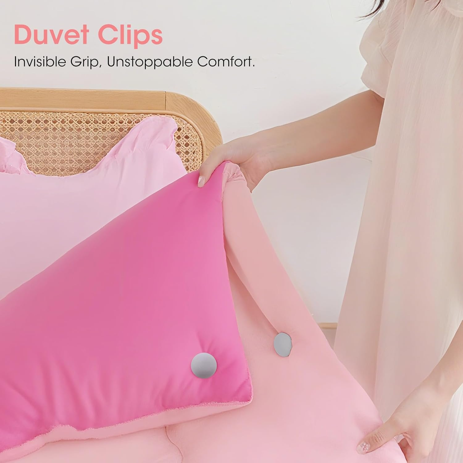 MQUPIN Duvet Clips Duvet Cover Pins,Duvet Pin Comforter Clips 16Set, Soft Fabric Material Double Sided Pin Fasteners for Quilt, Cushions, Curtains- Grey - White image number 2