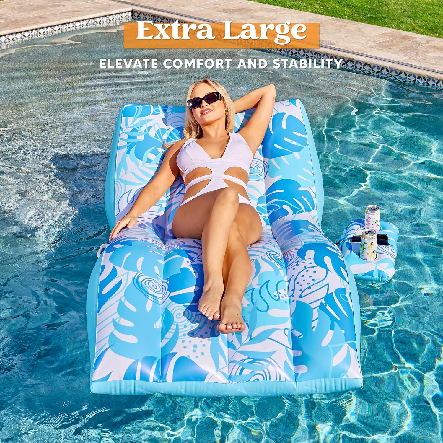 Sloosh Inflatable Pool Floats Adult - Extreme Comfort Pool Lounge Chair with Detachable Cup Holder, Heavy Duty Lounger Floating Chair Floaties Raft Water Floaty Blow up Recliner Lake Tanning Float image number 4