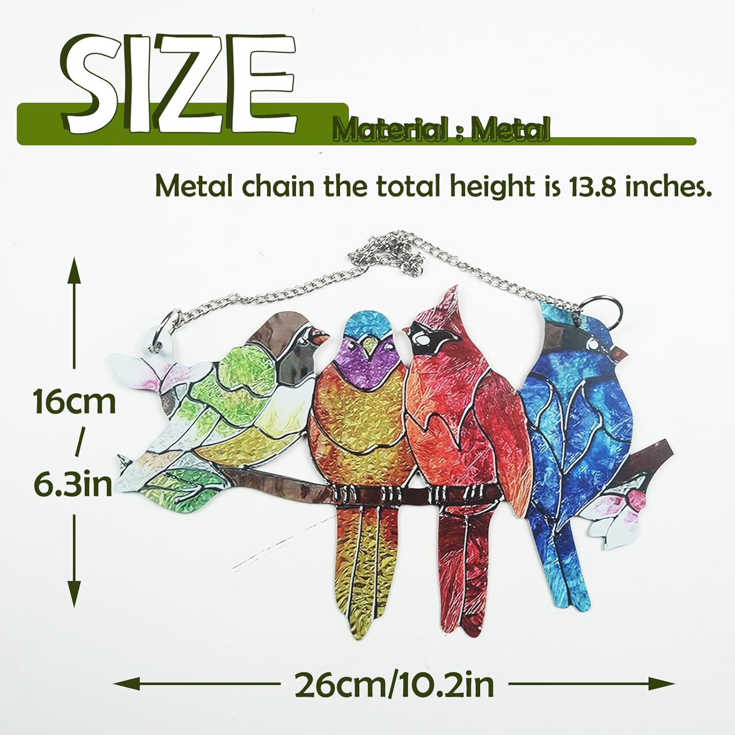 VNRGG Stained Birds on Branch Ornaments Double Sided Metal Texture Sculpture Art Home Indoor or Outdoor Wall Hanging Decor image number 4