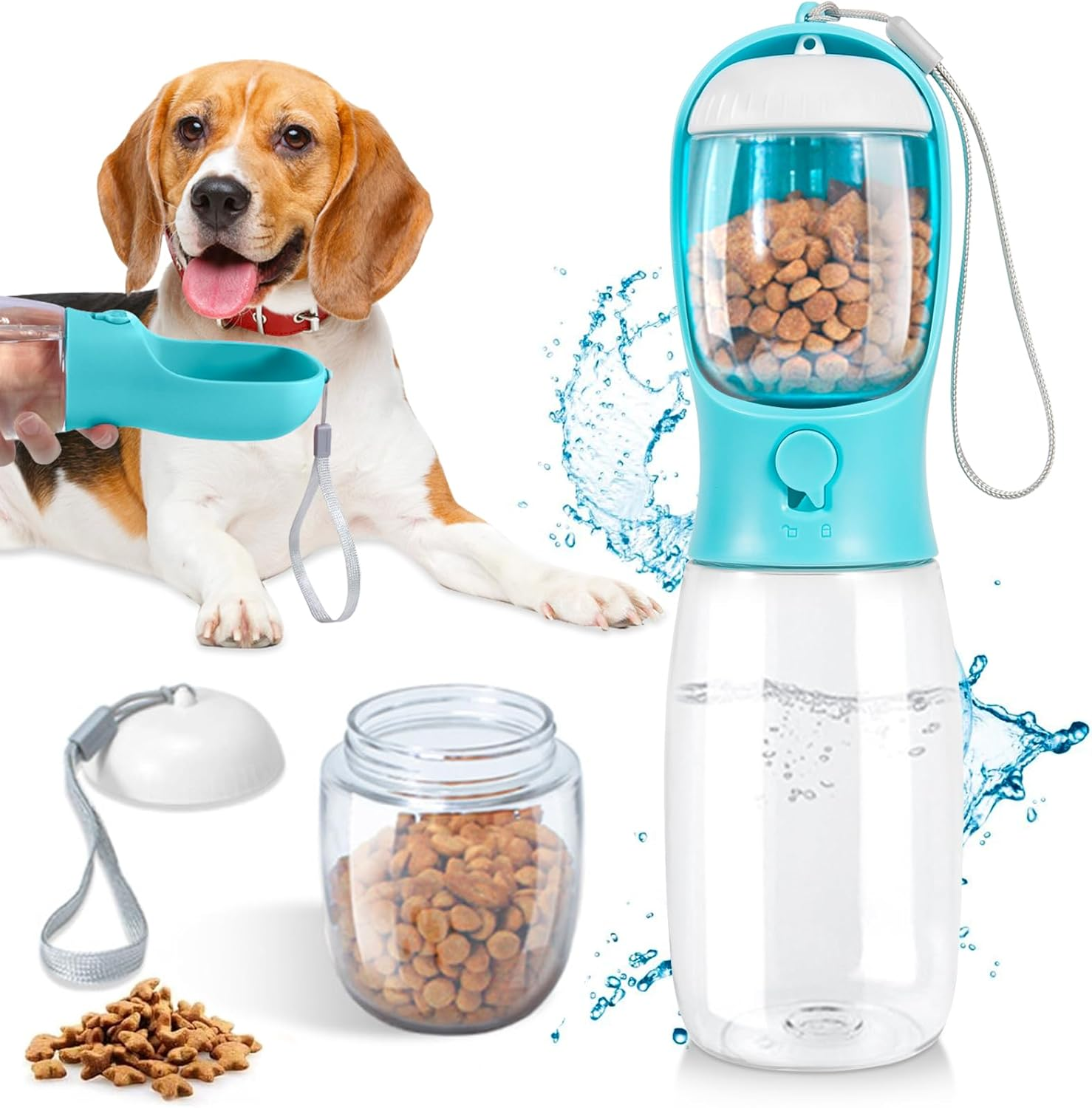 Portable Pet Water Bottle, 550 Ml, Dog, Cat, Pets, Leak-Proof Water Bottle with 100 Ml Dog Food Cup, Perfect for Dogs on the Go, Leak-Proof Outdoor Water Bottle (Blue) image number 5