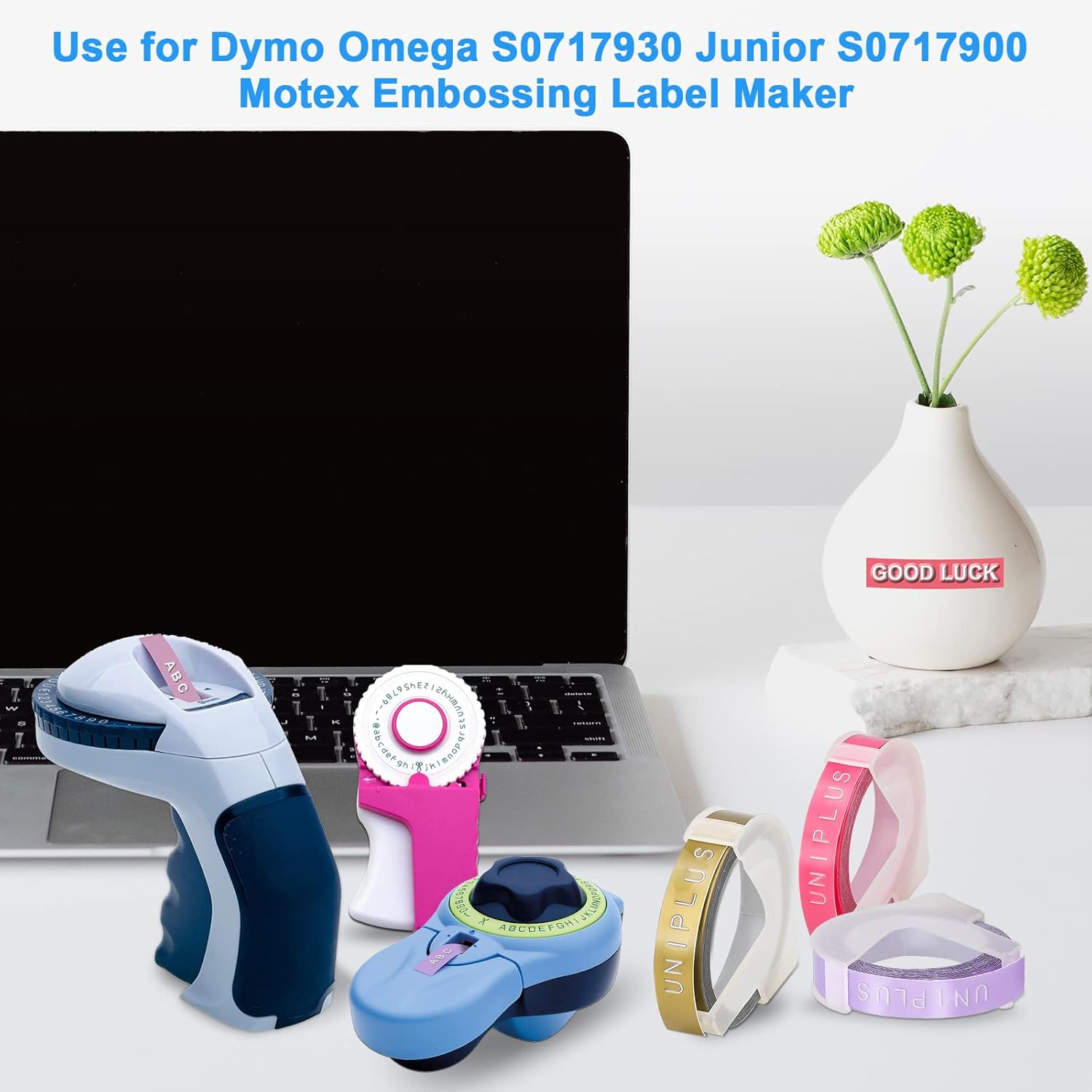 Uniplus 5 Rolls 3D Label Tape Replacement for Dymo Embossing Tape 9Mm X 3M for Dymo Omega Home Junior Organizer Xpress Pro Office-Mate II Motex E-101 E-303 Light Yellow/Light Blue/Light Green/Light image number 6