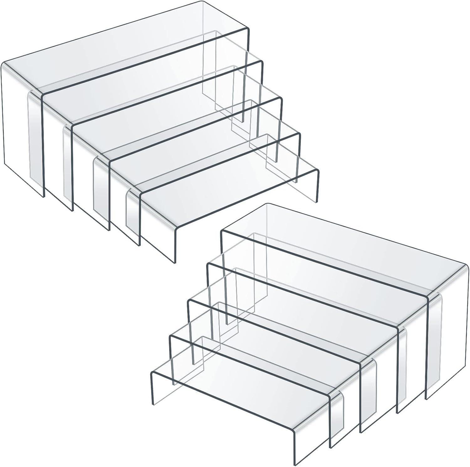10 Pieces Clear Acrylic Display Risers Stand Rectangular Jewelry Display Stands Shelf Showcase Fixtures for Candy Dessert Cake Jewelry Figures Collections, 5 Sizes