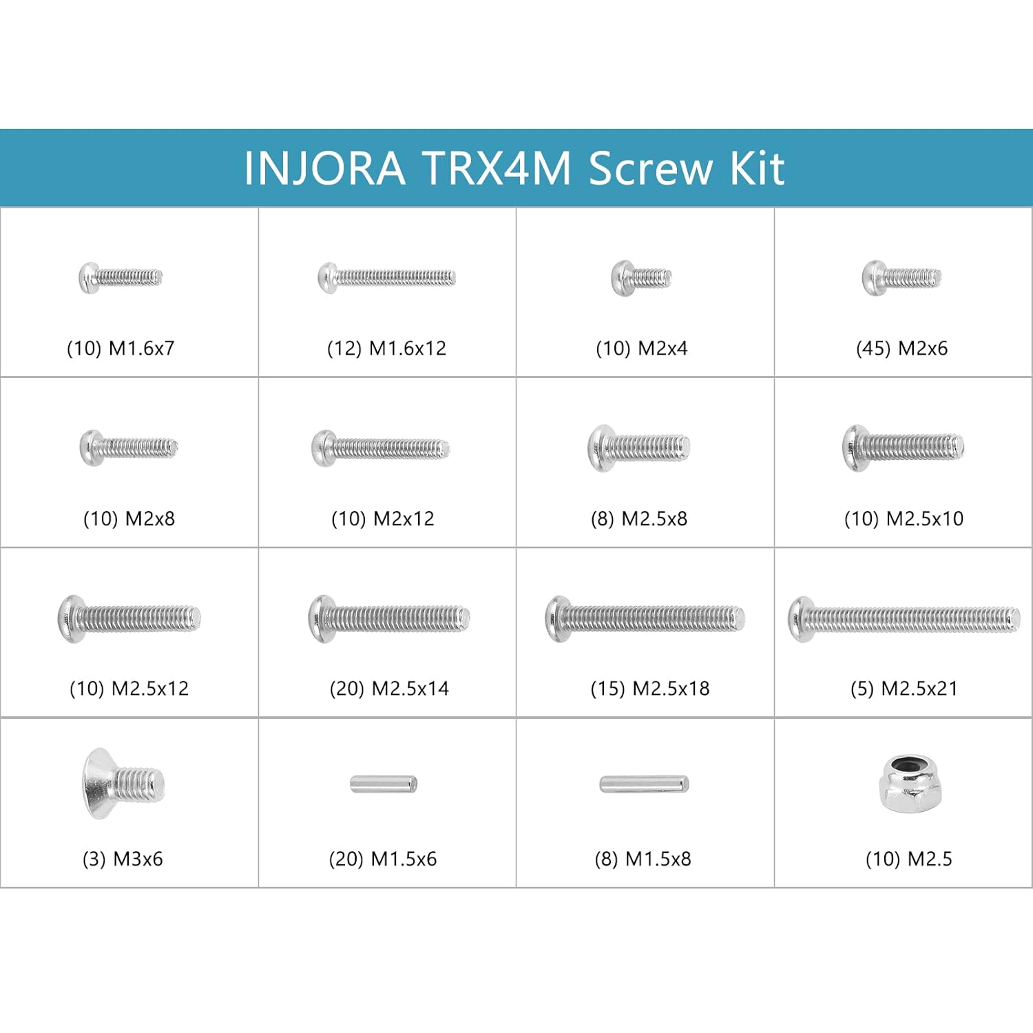 INJORA Screws Pins Nuts M1.6 M2 M2.5 Grade 12.9 Stainless Steel Hex Screws Hardware Kit for TRX4M 1/18 RC Crawler Car image number 1