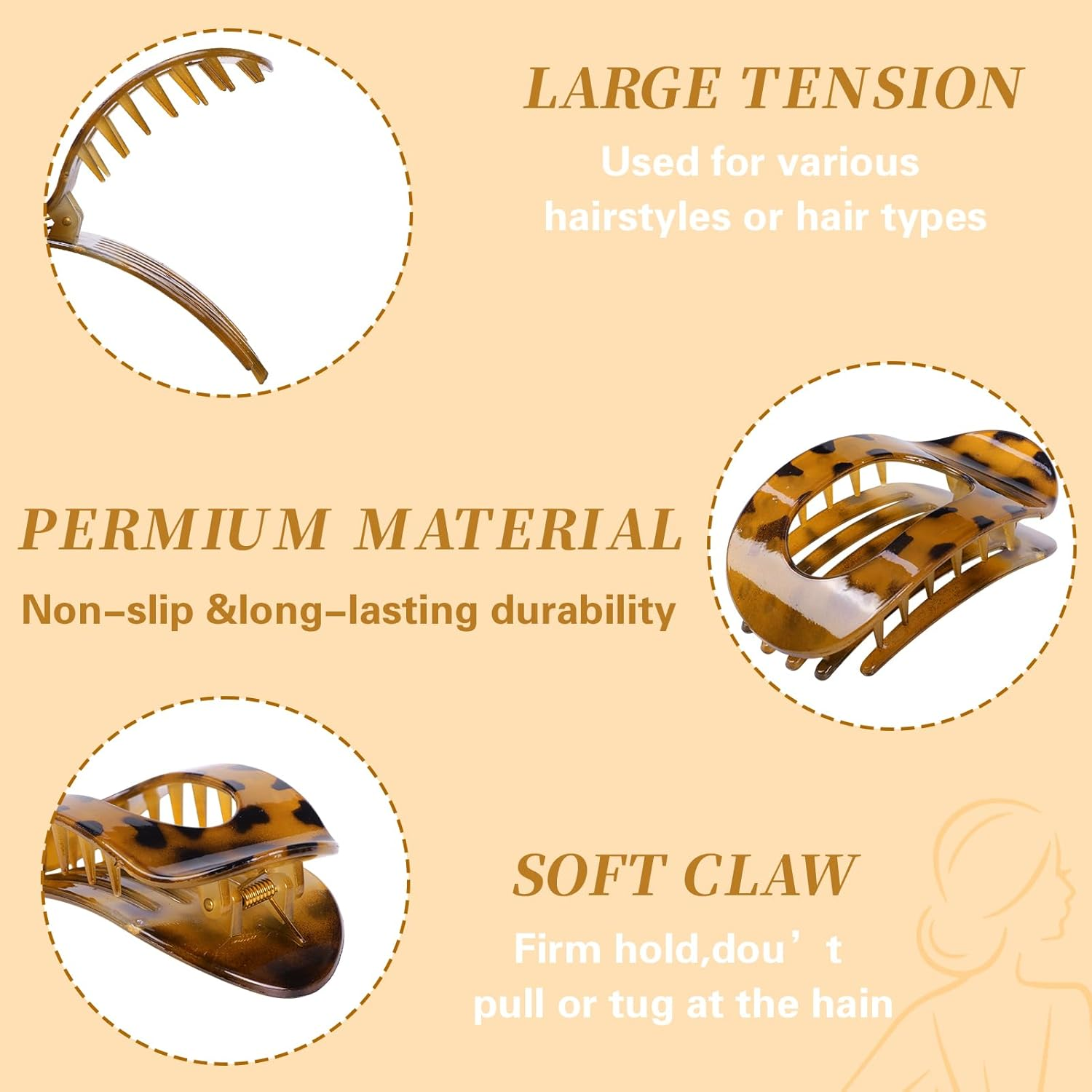 Moerstar Pack of 6 Women'S Hair Clips, Large Simple Elegant Non-Slip Flat Claw Clip Strong Hold Hair Clips for Thick Thin Fine Hair Women Girls (Style 4) image number 1