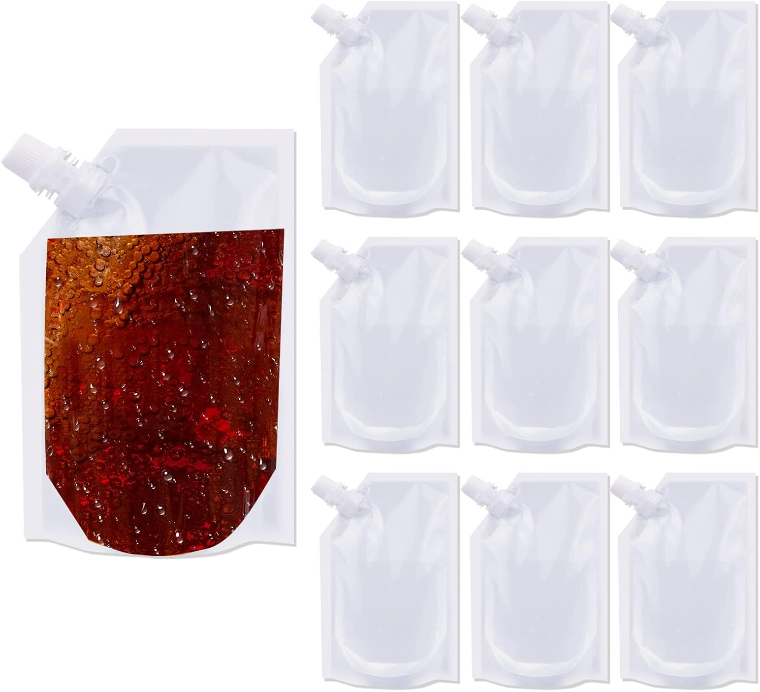 Travel Pouch,10Pcs Plastic Reusable Hip Flask with Spout,Drink Pouches for Festivals Hide Alcohol,Juice, Sneak Booze, Liquor, Rum, Water-350Ml image number 3